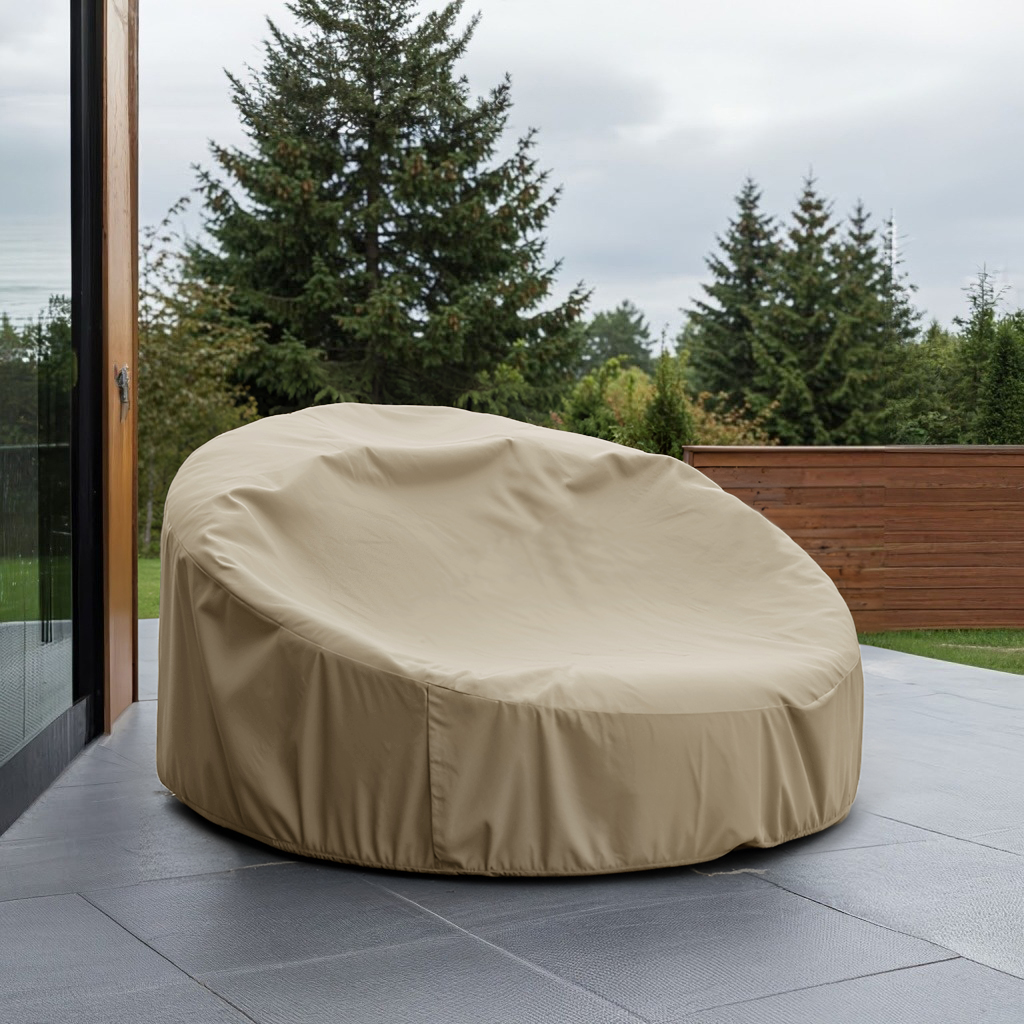 Beige Round Outdoor Daybed Cover