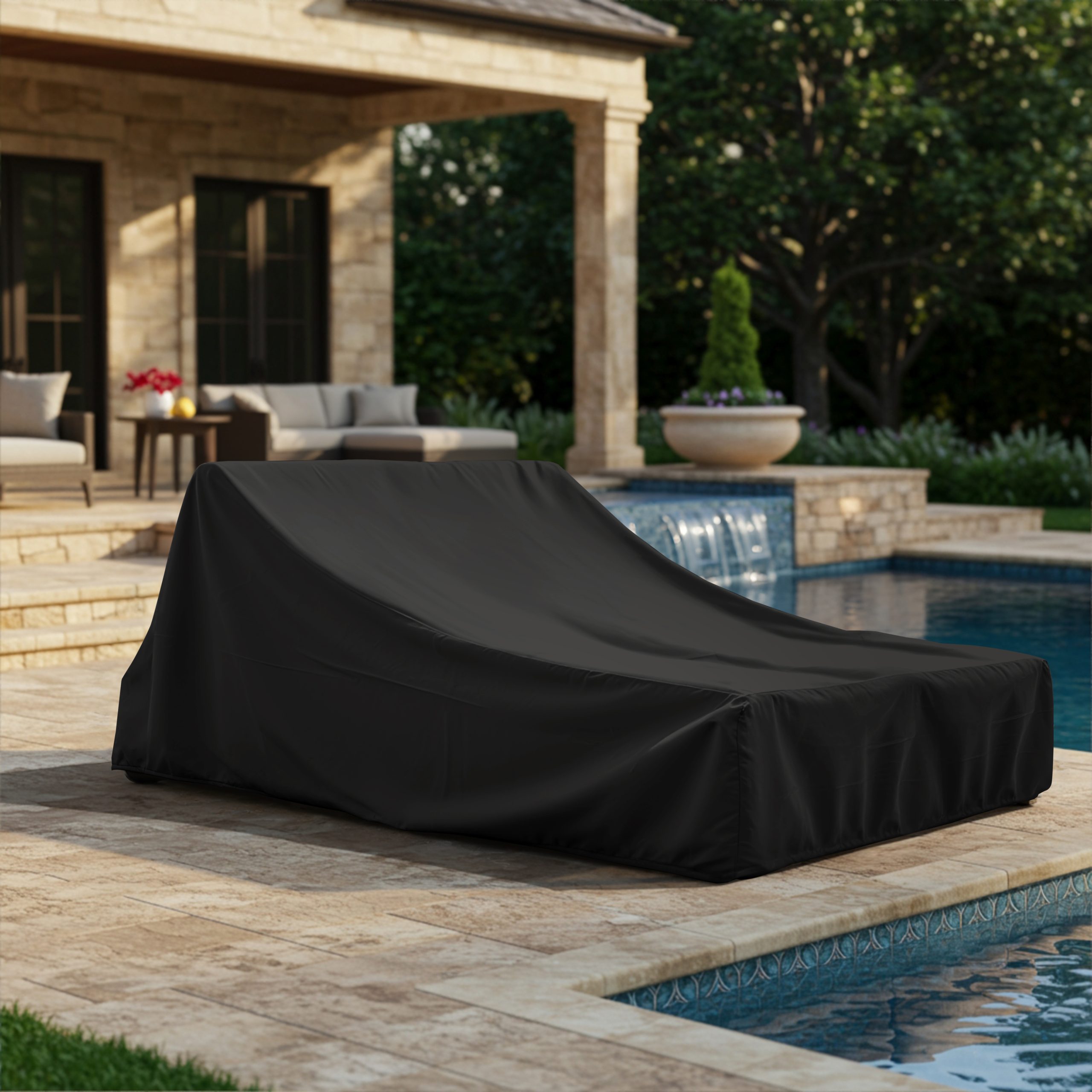 Black Double Sun Lounger Cover – Angled Back