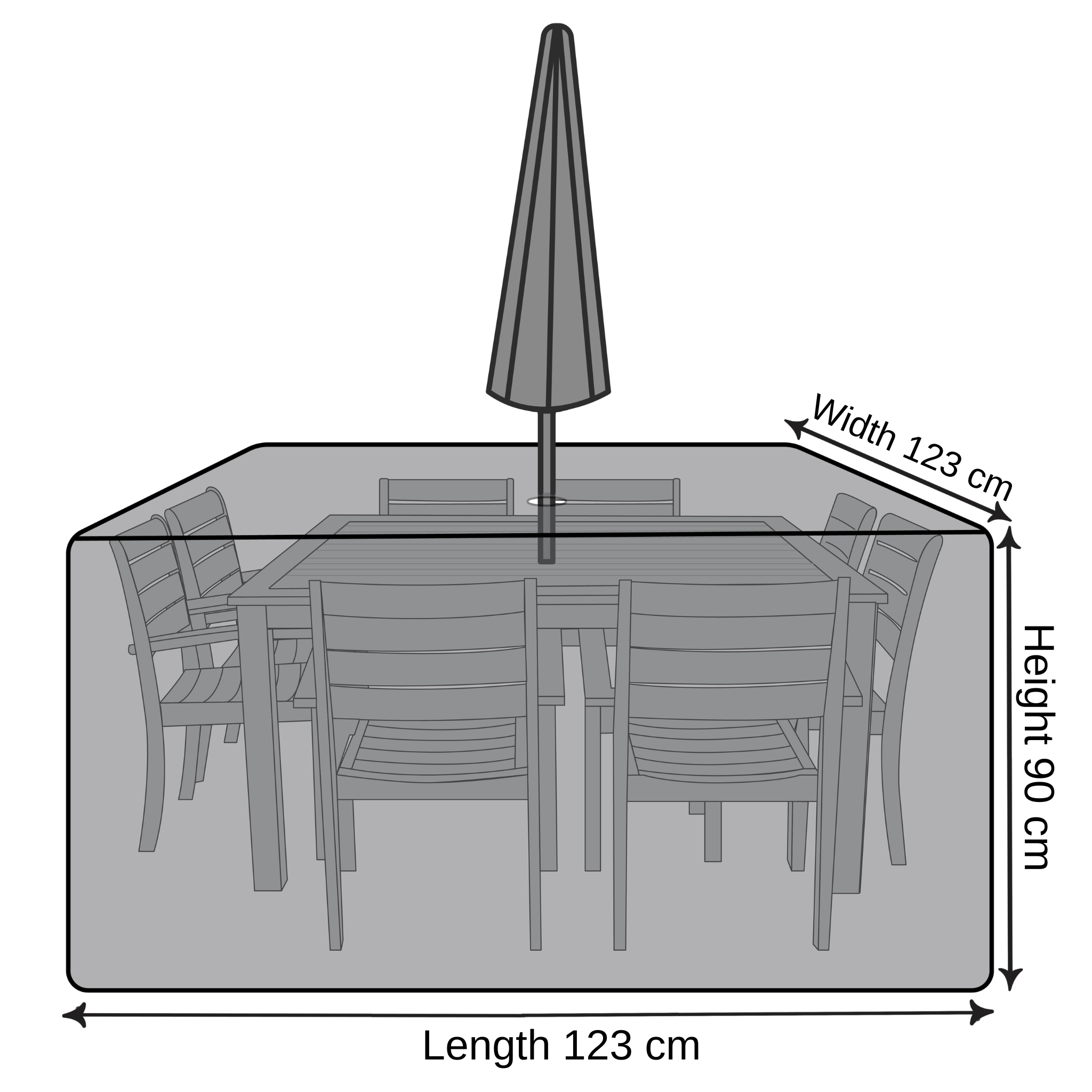 Square Dining Cover with Umbrella Hole & Zipper - 123cm X 123cm X 90cm
