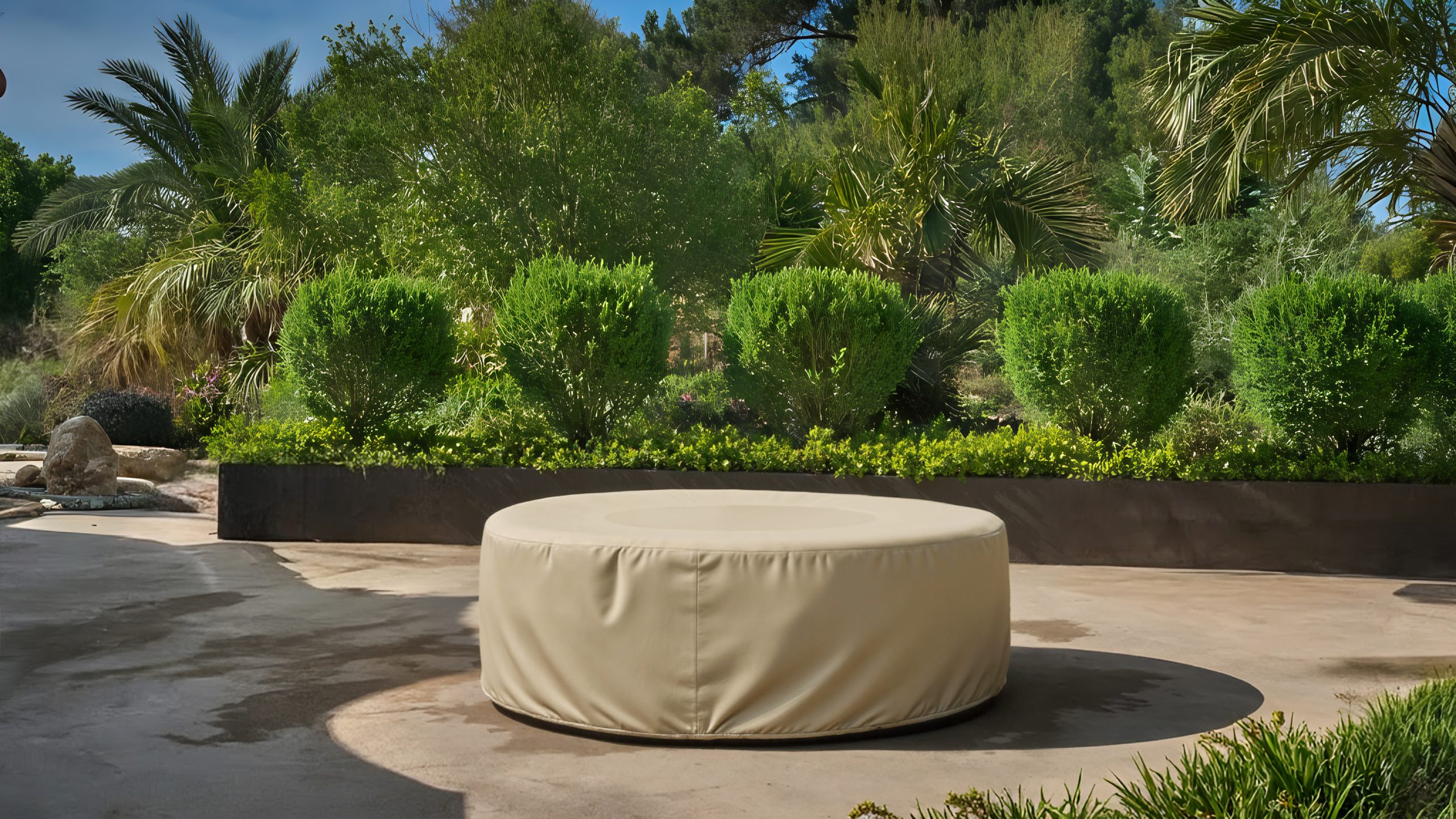 Beige Round Fire Pit Cover