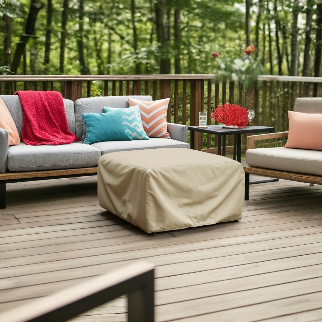 Beige Square Outdoor Ottoman Cover