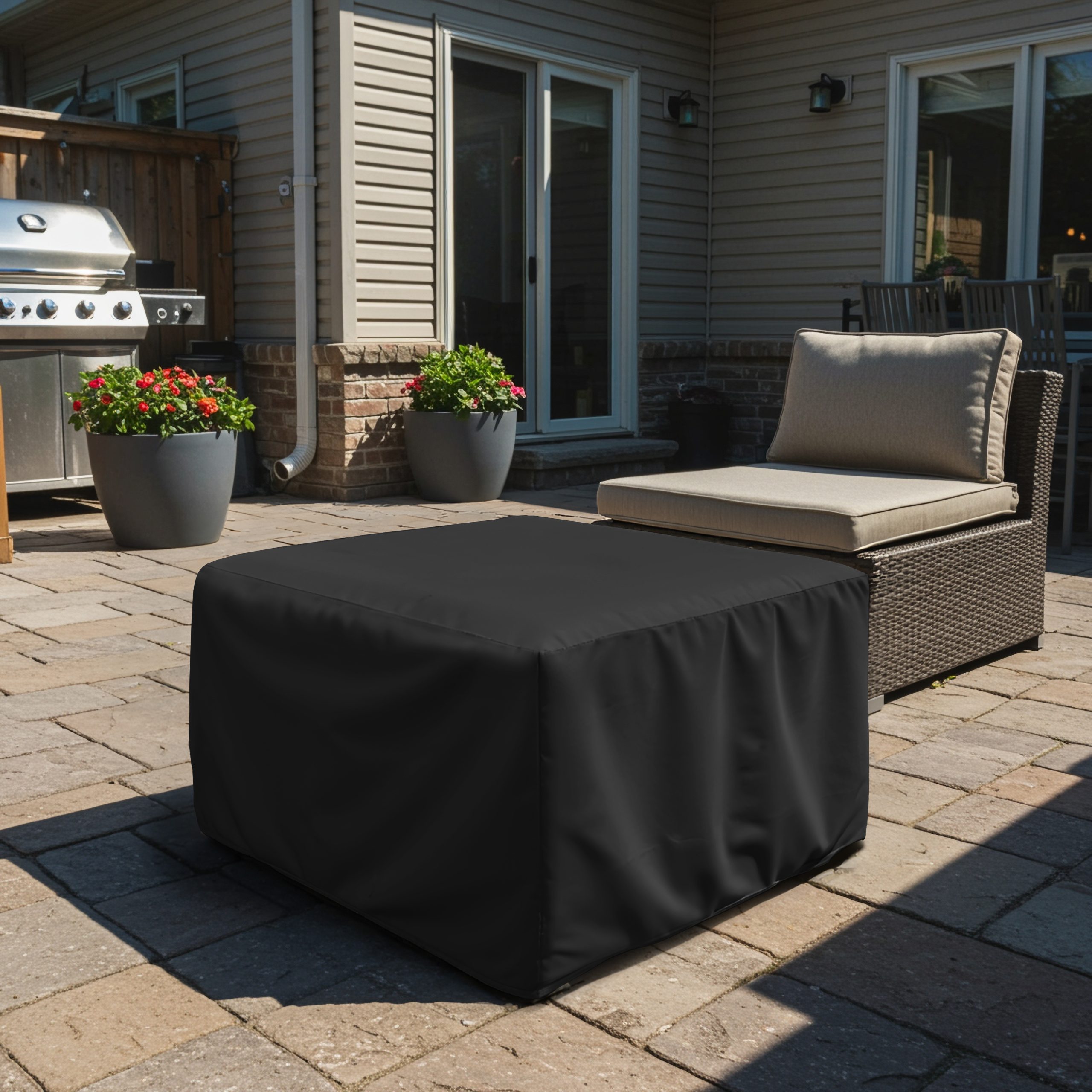 Black Square Outdoor Ottoman Cover