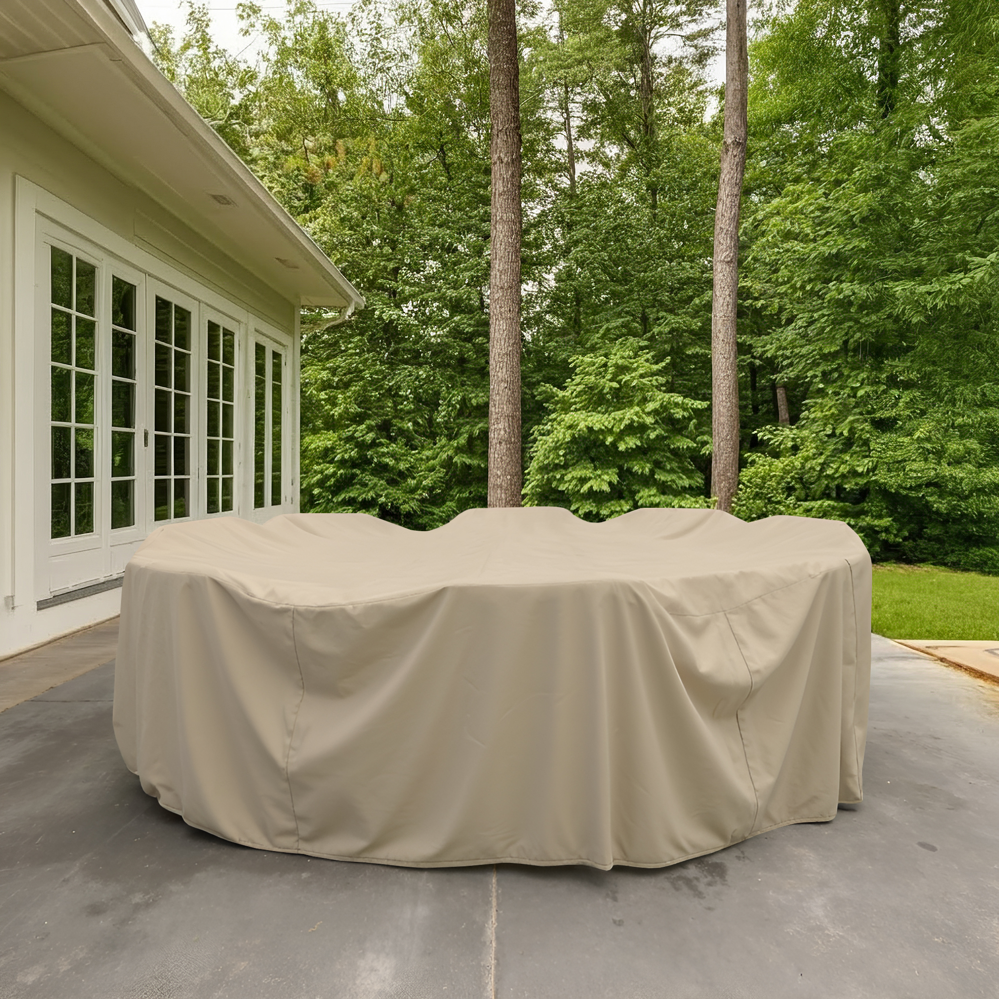 Large Beige Round Patio Dining Cover
