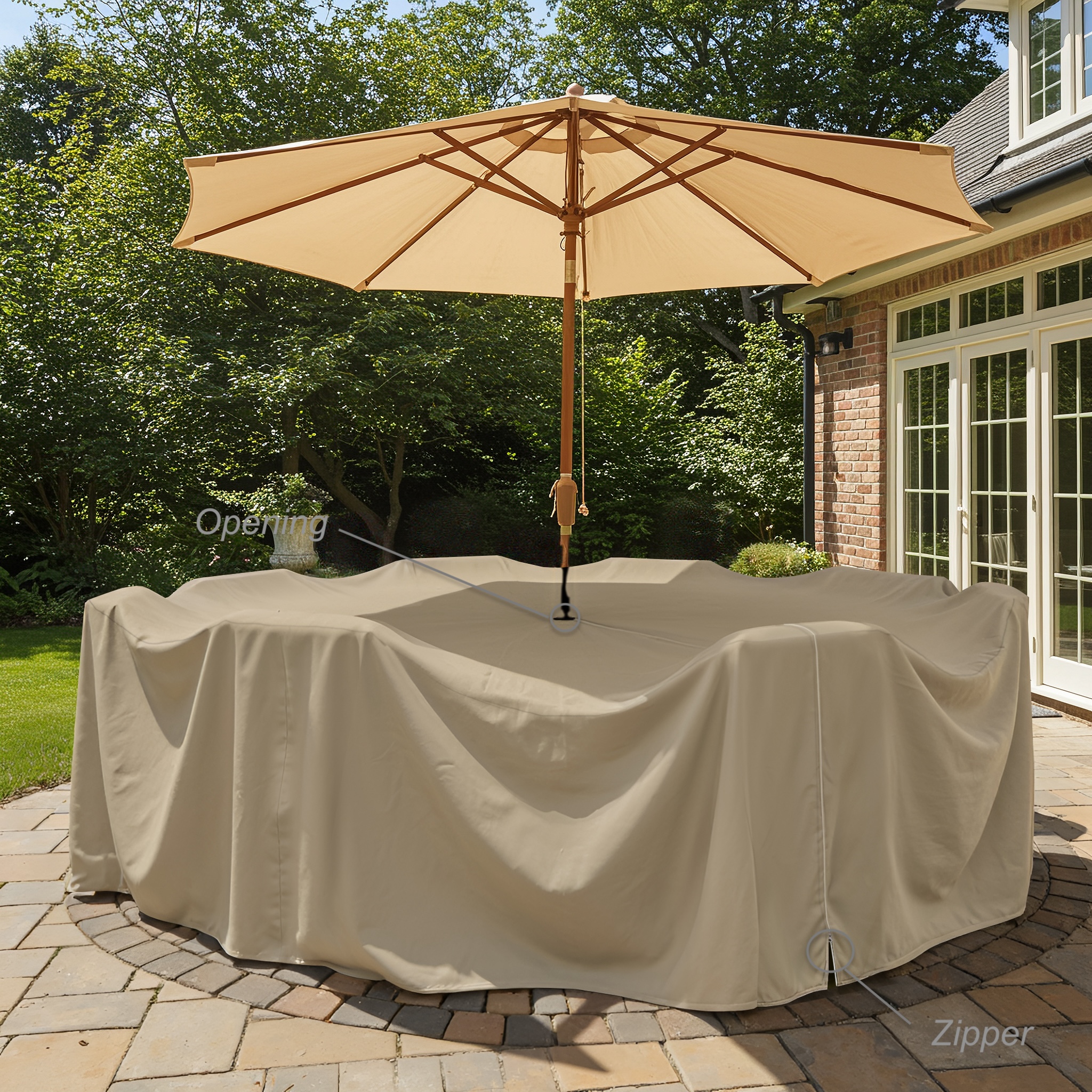 Beige Round Patio Dining Cover with Zip