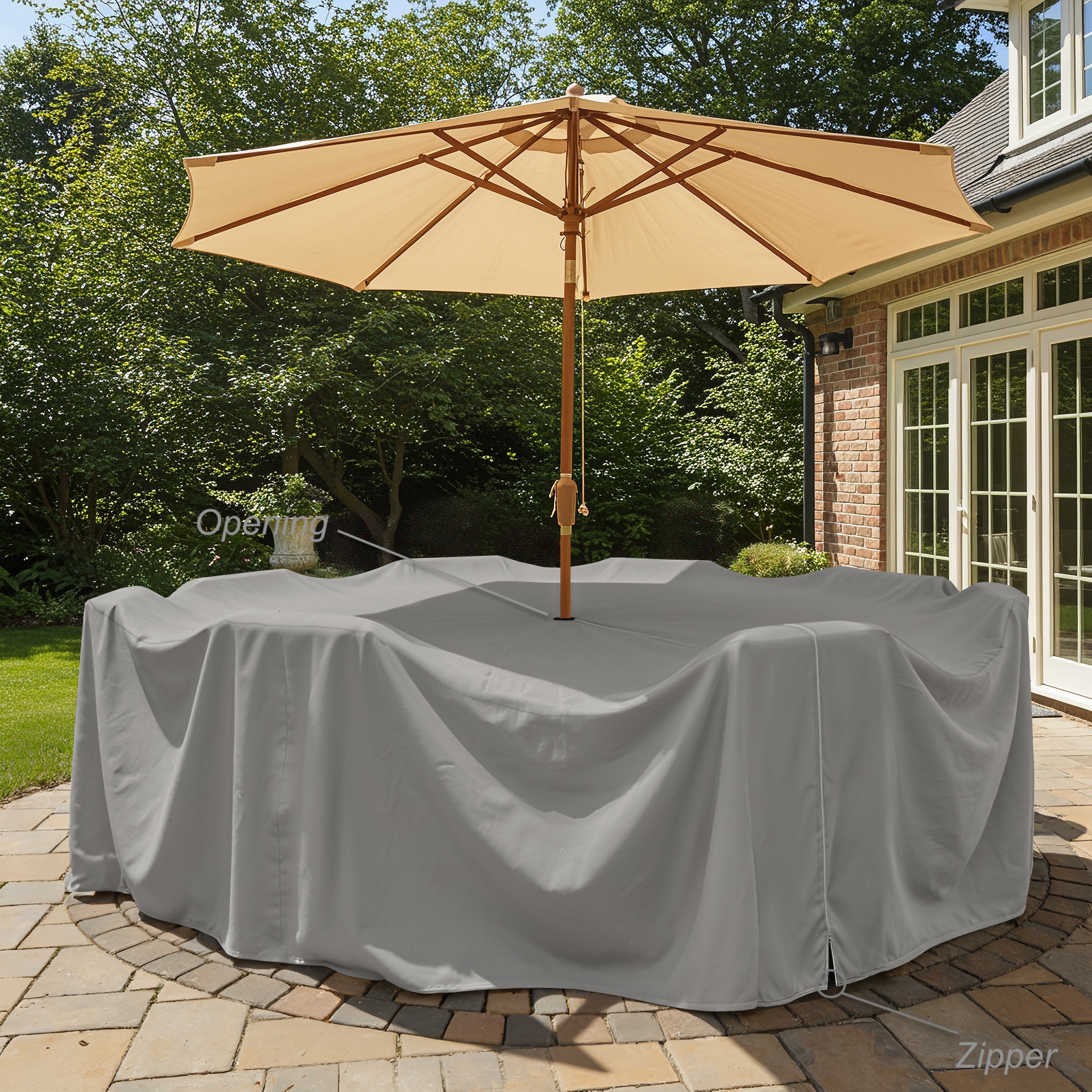 Grey Round Patio Dining Cover with Zip