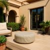 Beige Round Outdoor Ottoman Cover