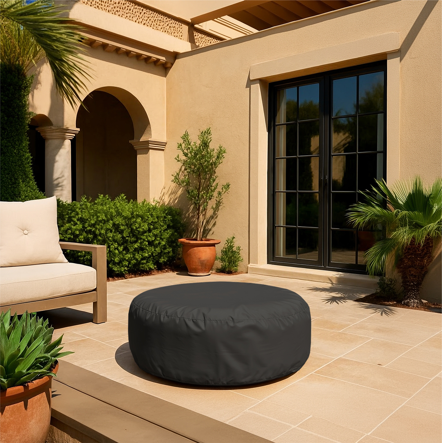 Black Round Outdoor Ottoman Cover