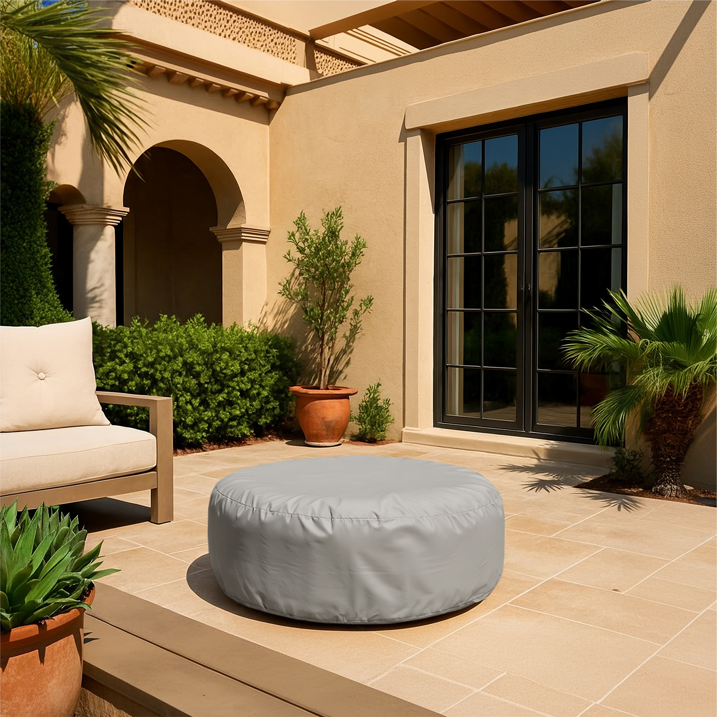 Grey Round Outdoor Ottoman Cover