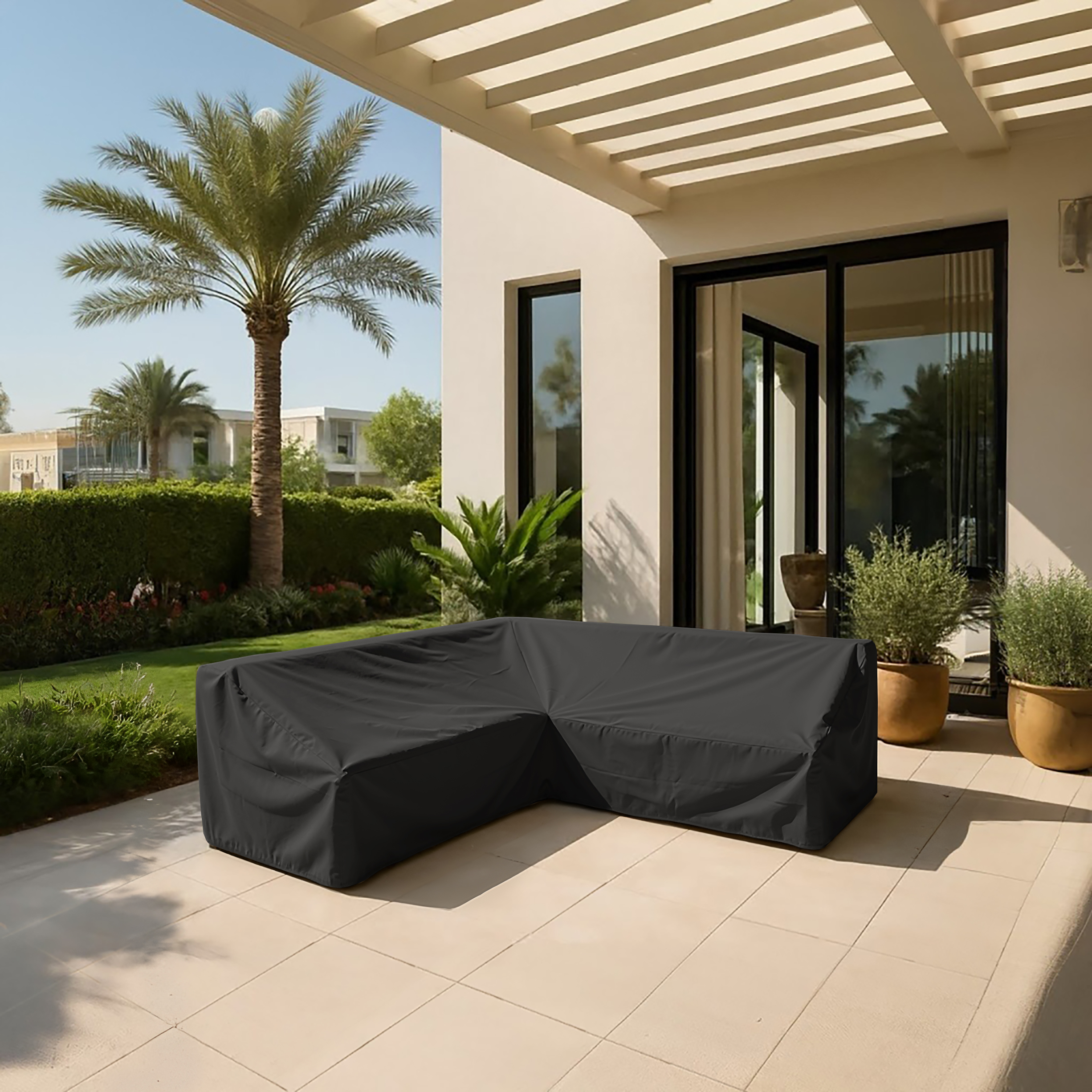 Black Equal-Side L-shape Outdoor Lounge Cover