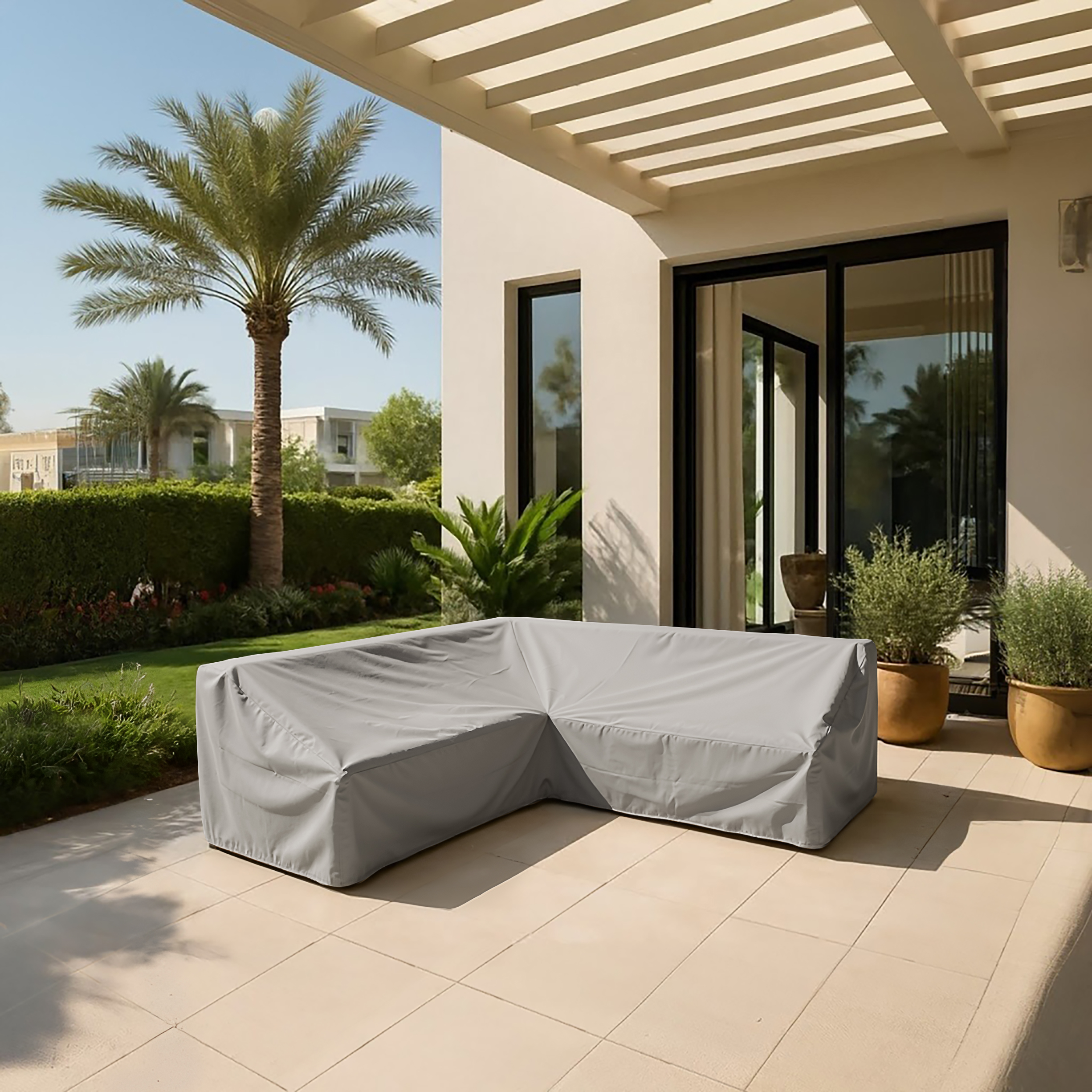 Grey Equal-Side L-shape Outdoor Lounge Cover