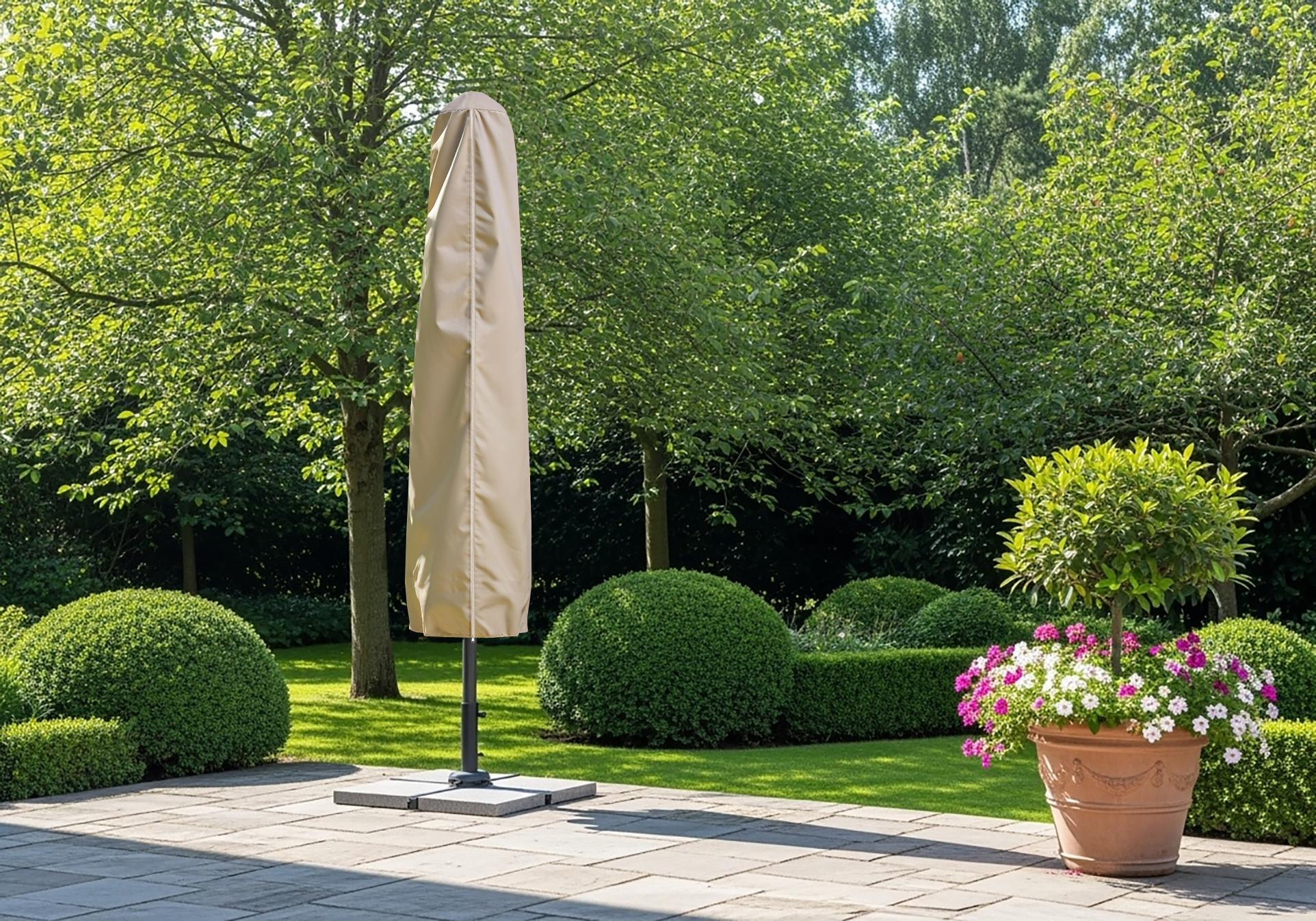 Beige Outdoor Umbrella Cover - Closed