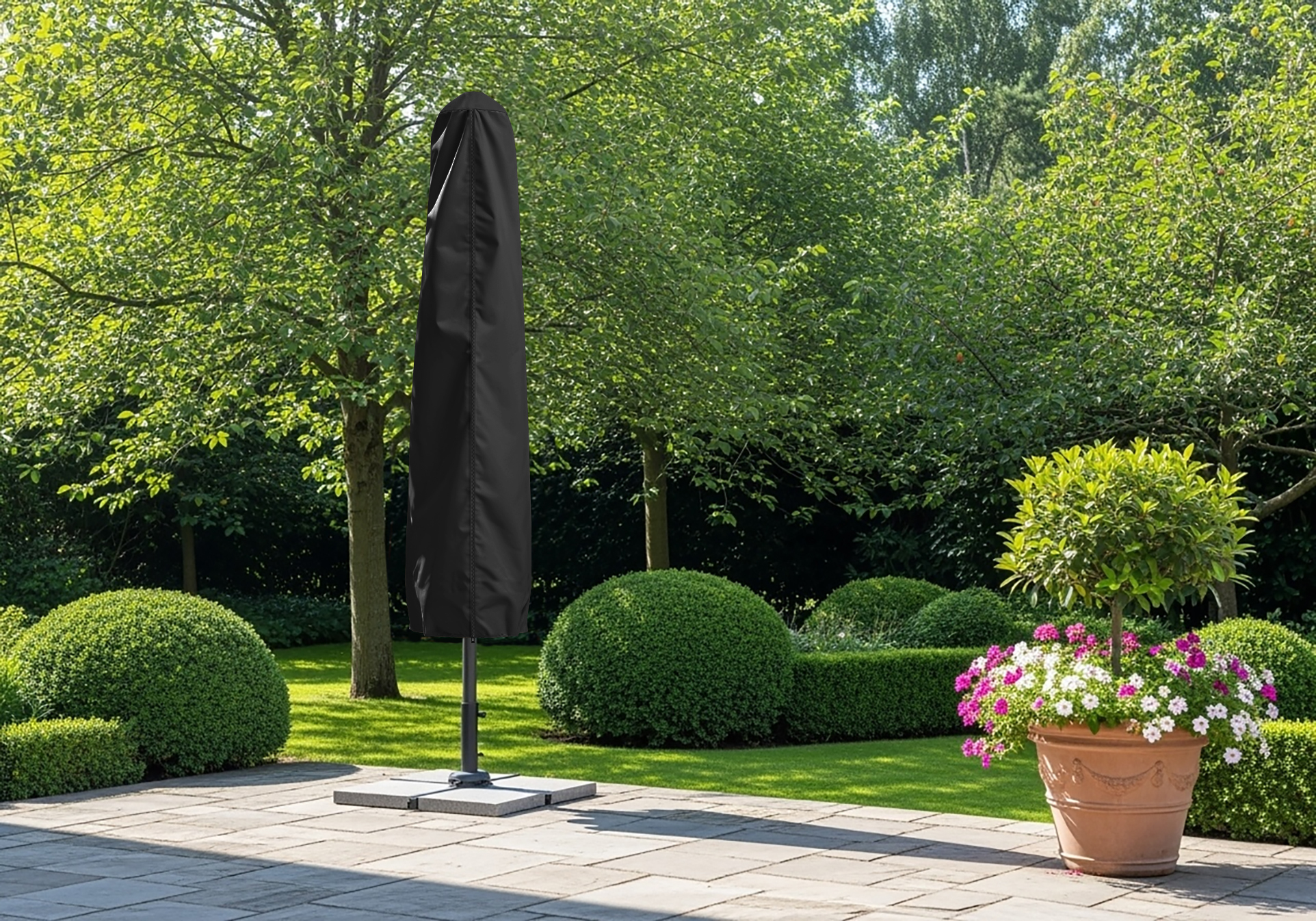 Black Outdoor Umbrella Cover - Closed