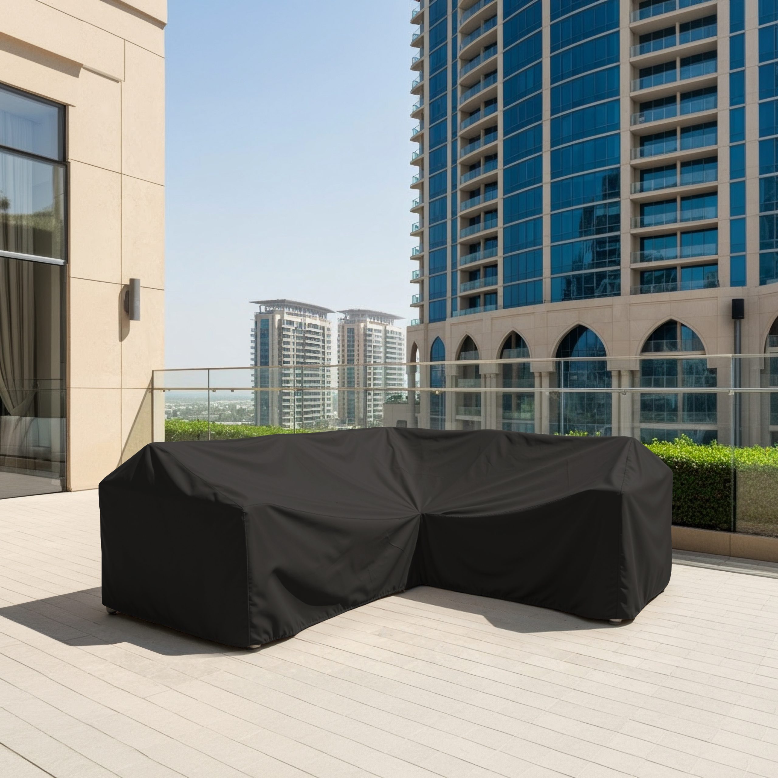 Black L-Shape Outdoor Sofa Cover