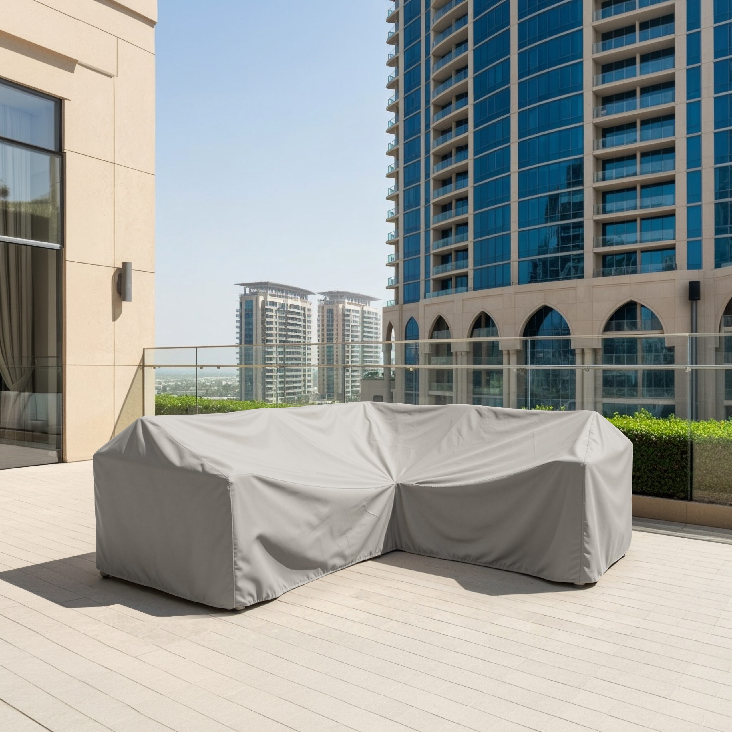 Grey L-Shape Outdoor Sofa Cover