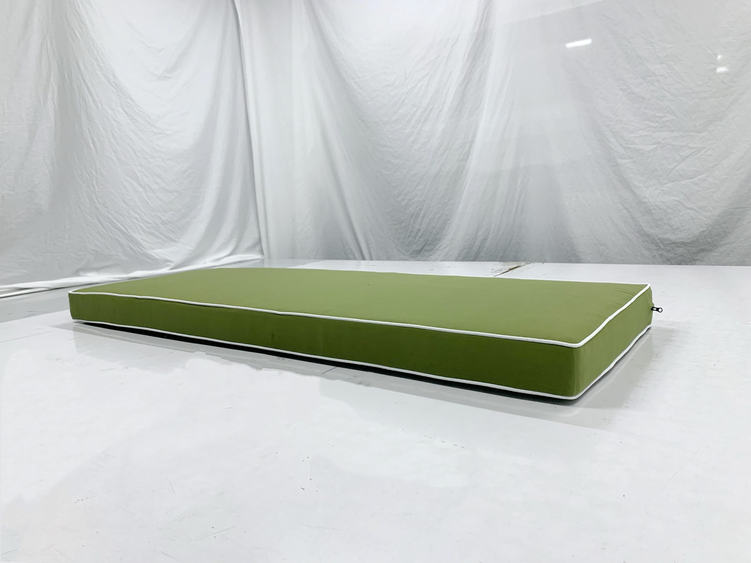 Oasis Green Bench Cushion Cover with White Piping