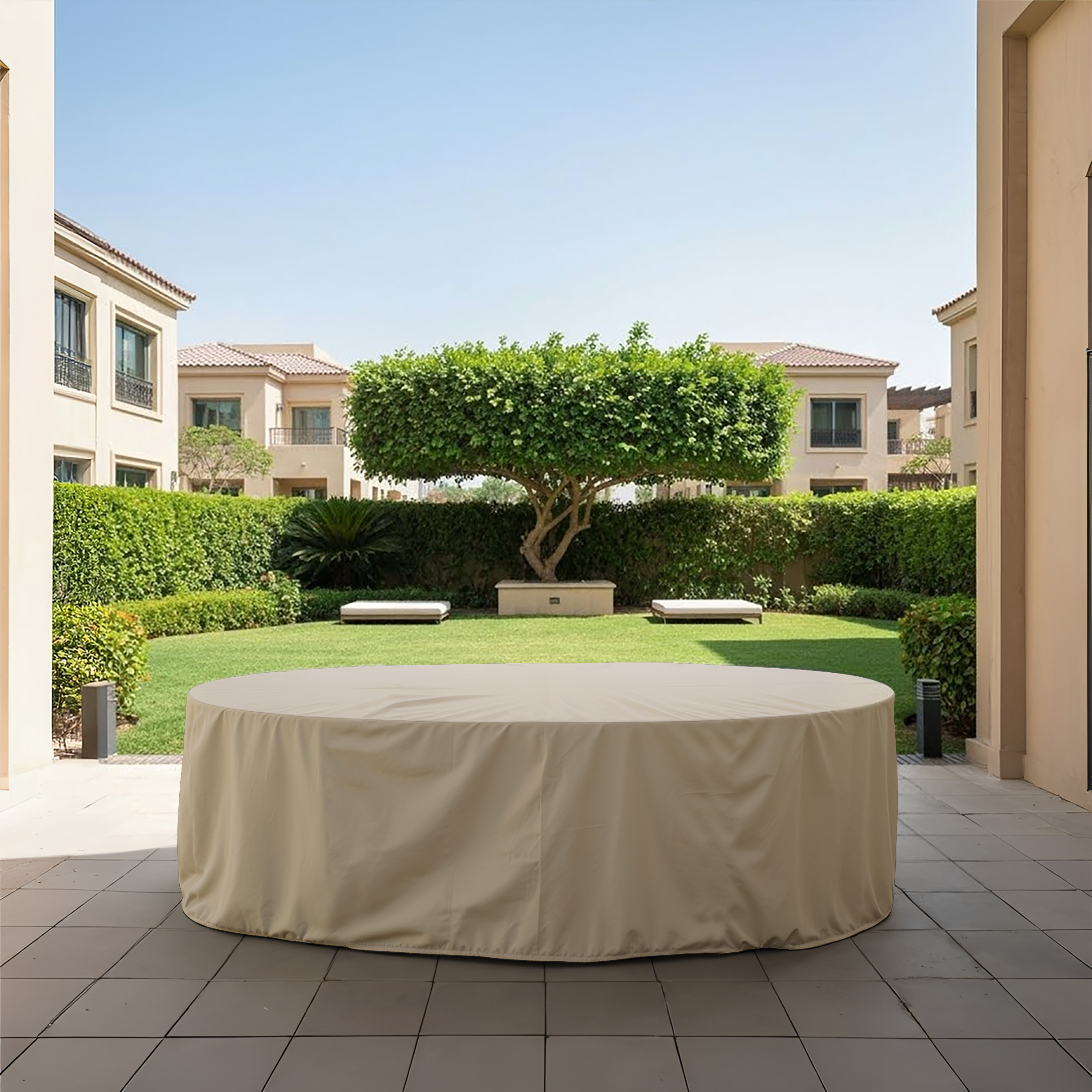 Beige Oval Dining Table Cover