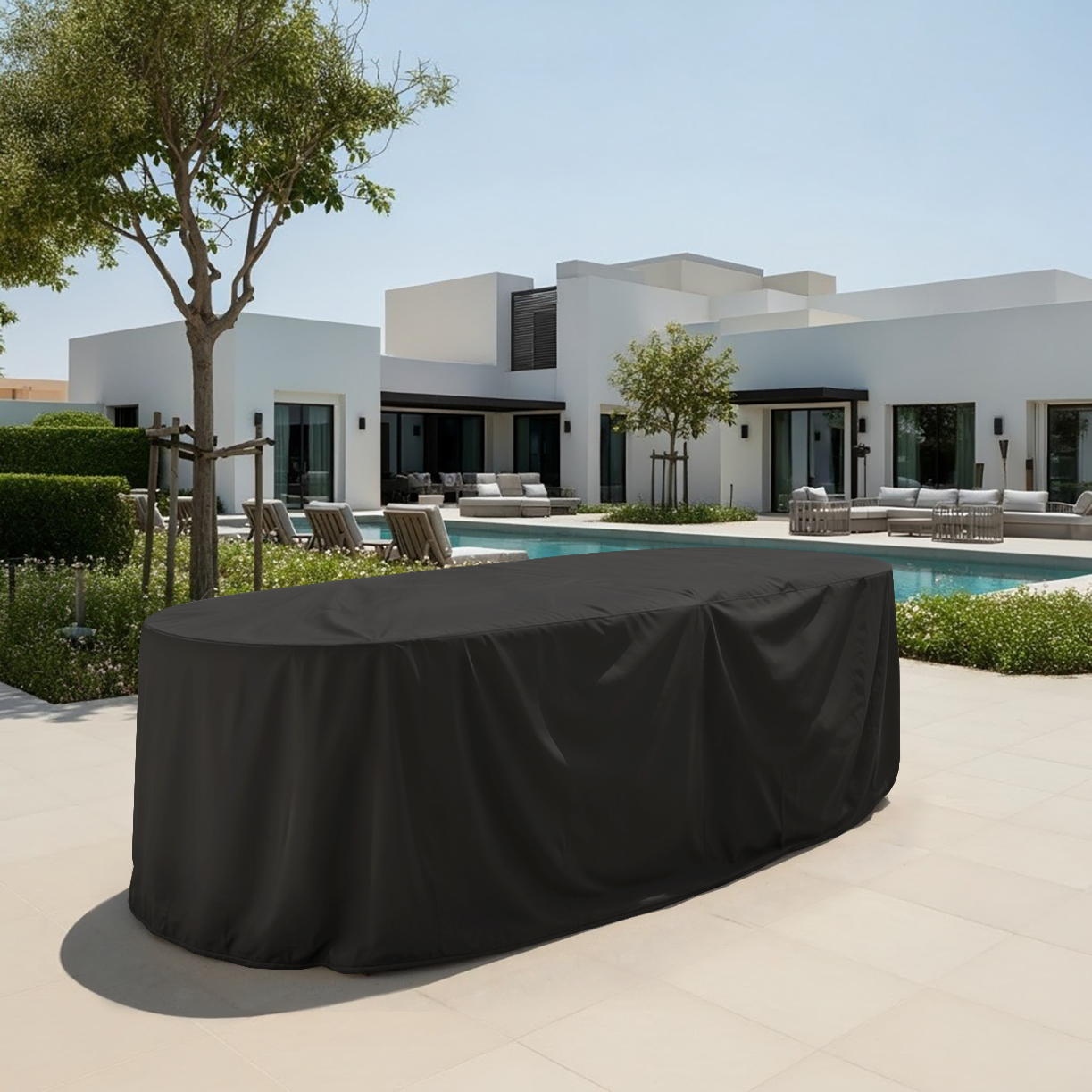 Black Patio Oval Dining Table Cover
