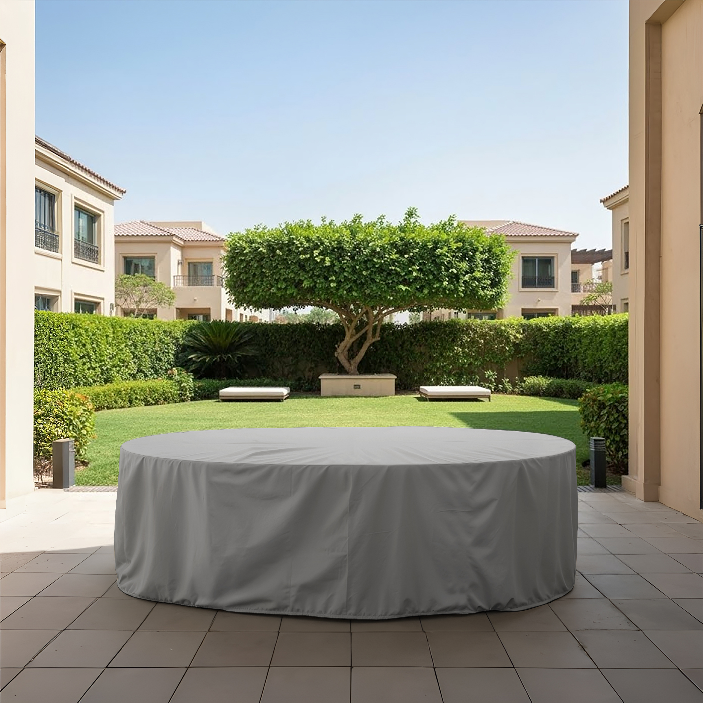 Grey Outdoor Oval Dining Table Cover