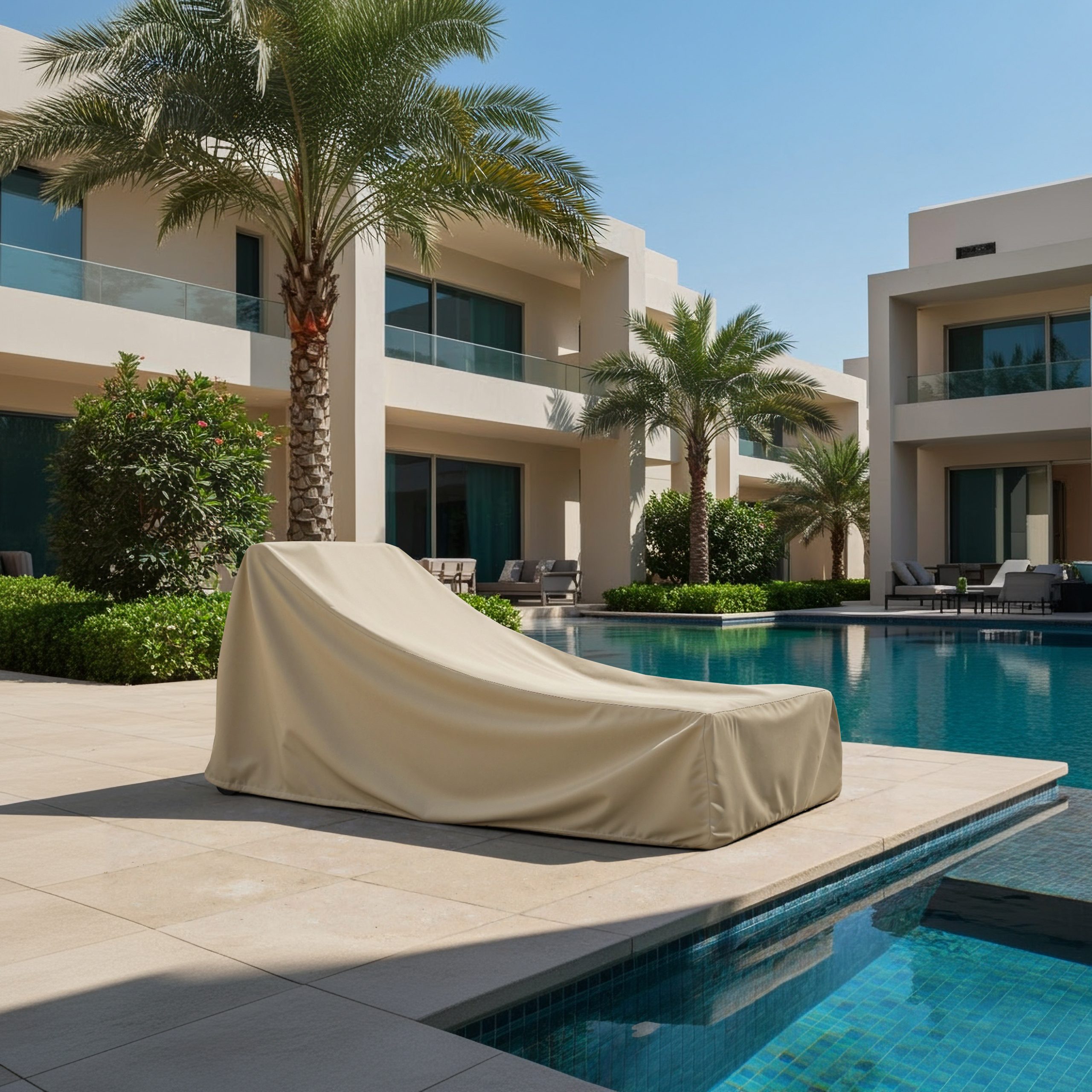 Raised Back Sun Lounger Beige Cover