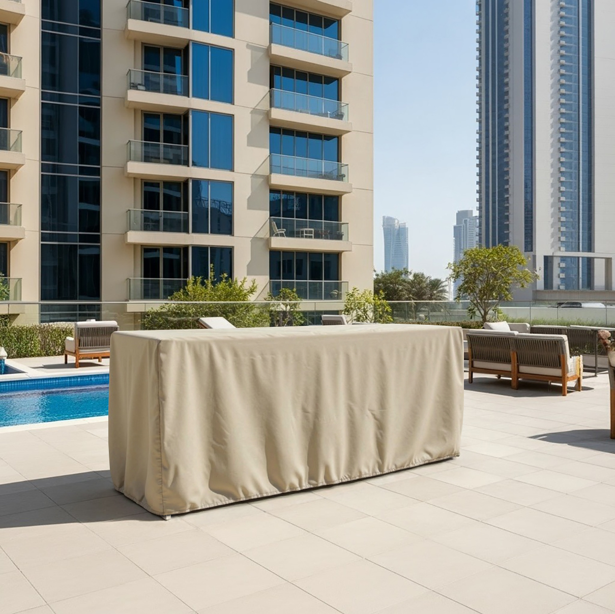 Beige Rectangular Bar Table Cover