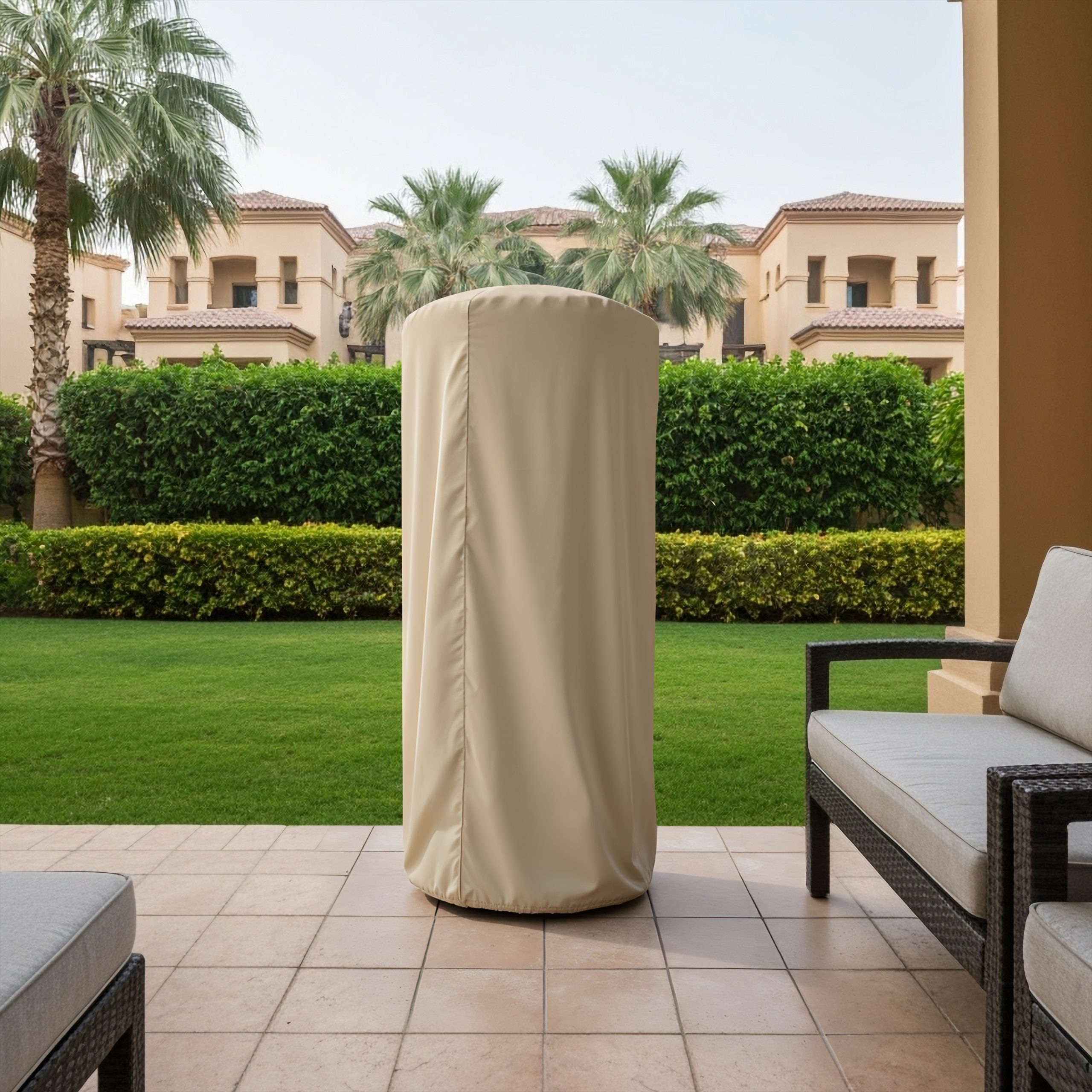 Beige Round Outdoor Heater Cover