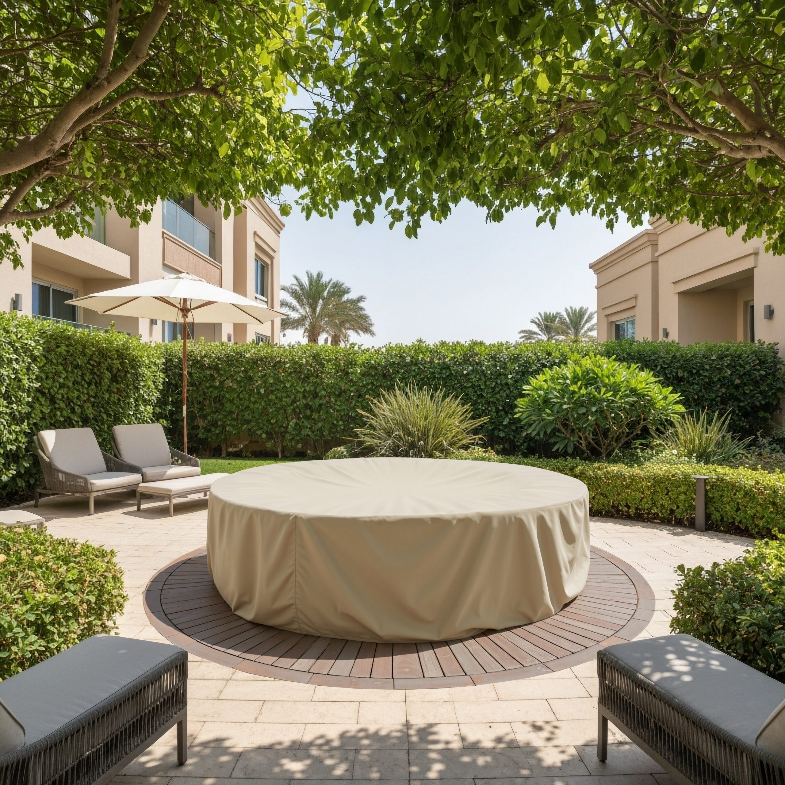Beige Round Outdoor Hot Tub Cover