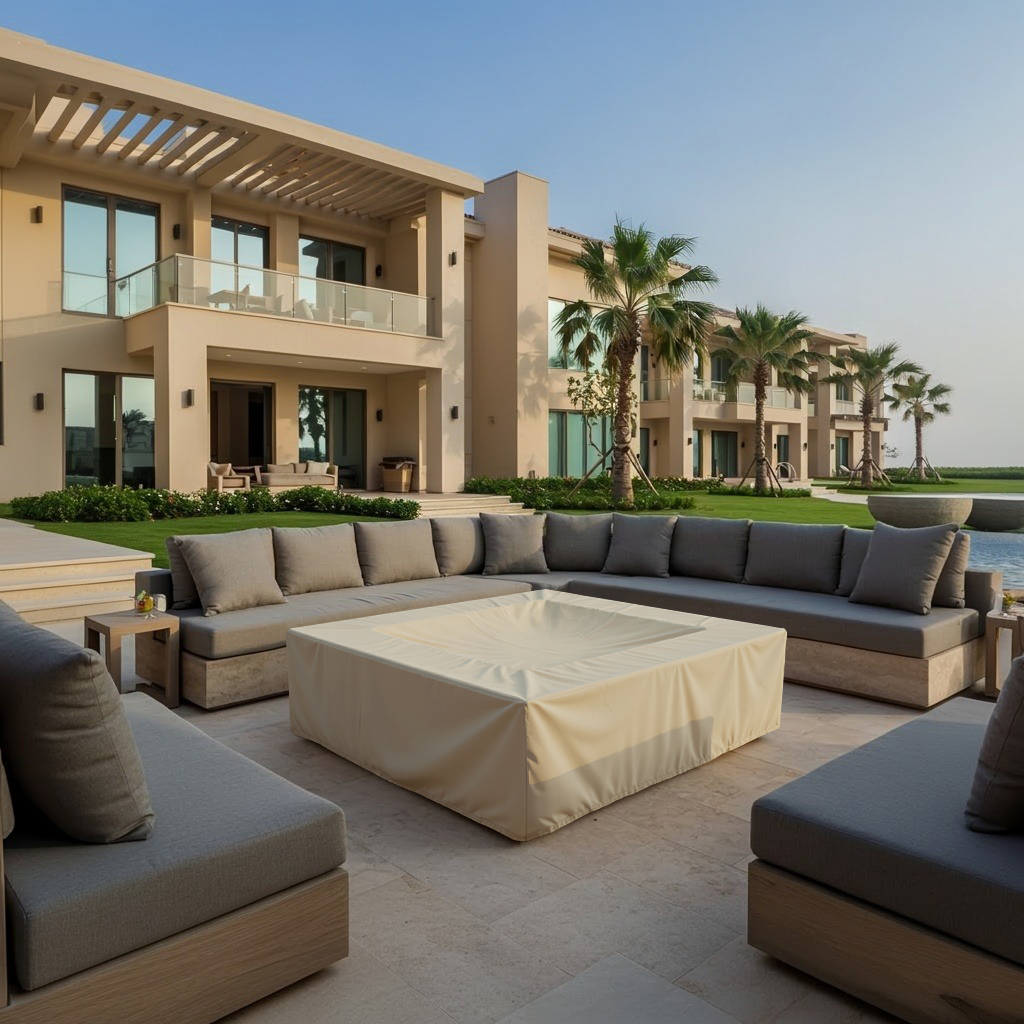 Beige Square Fire Pit Cover
