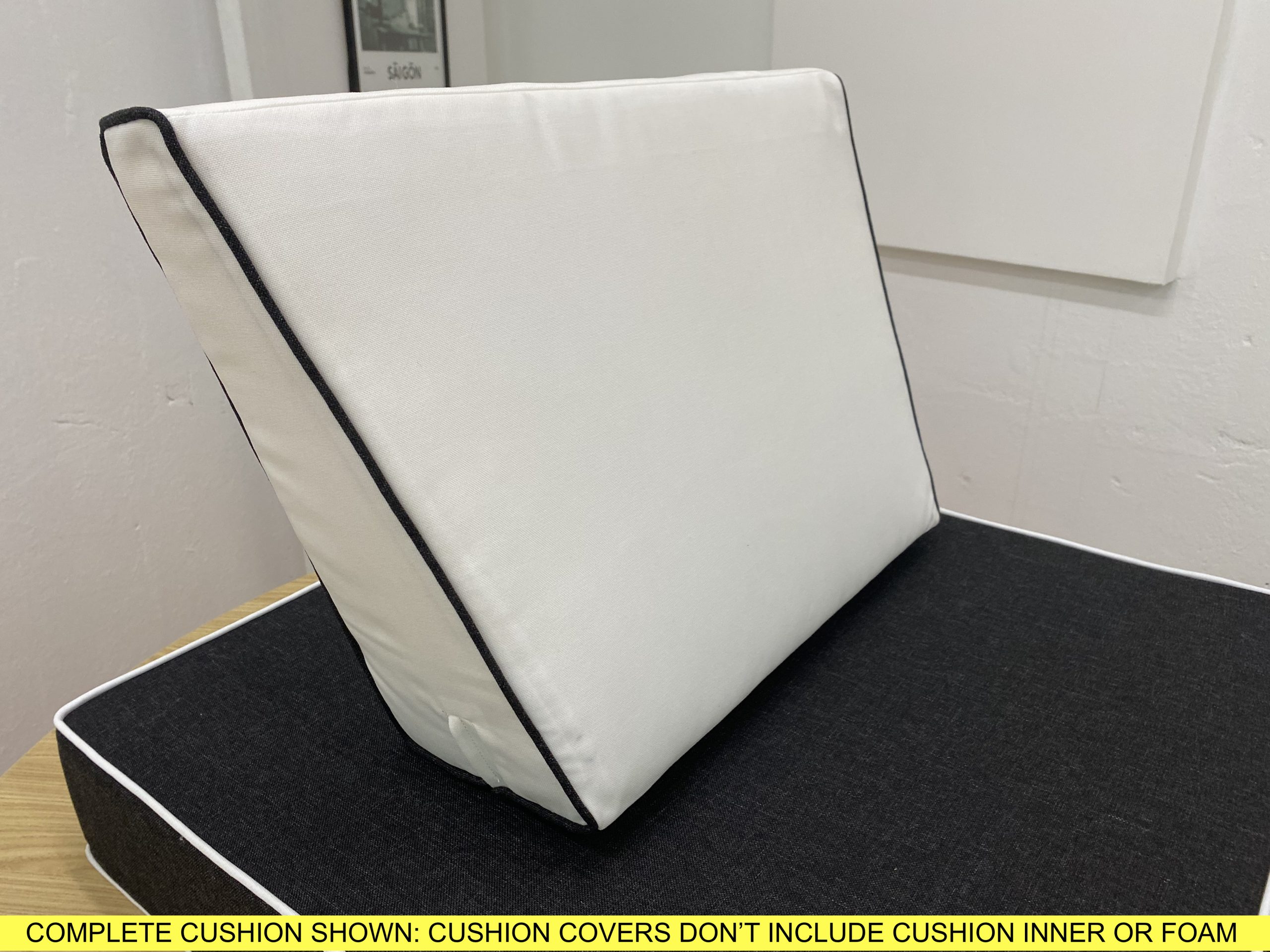 English White With Black Piping Angled Wedge Back Cushion Cover