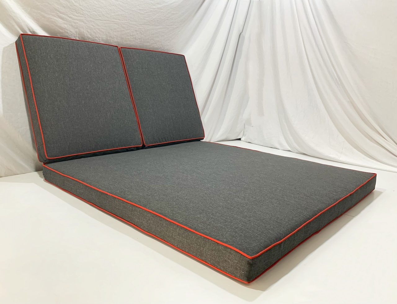 Grey Double Chaise Cushion Cover with Red Piping