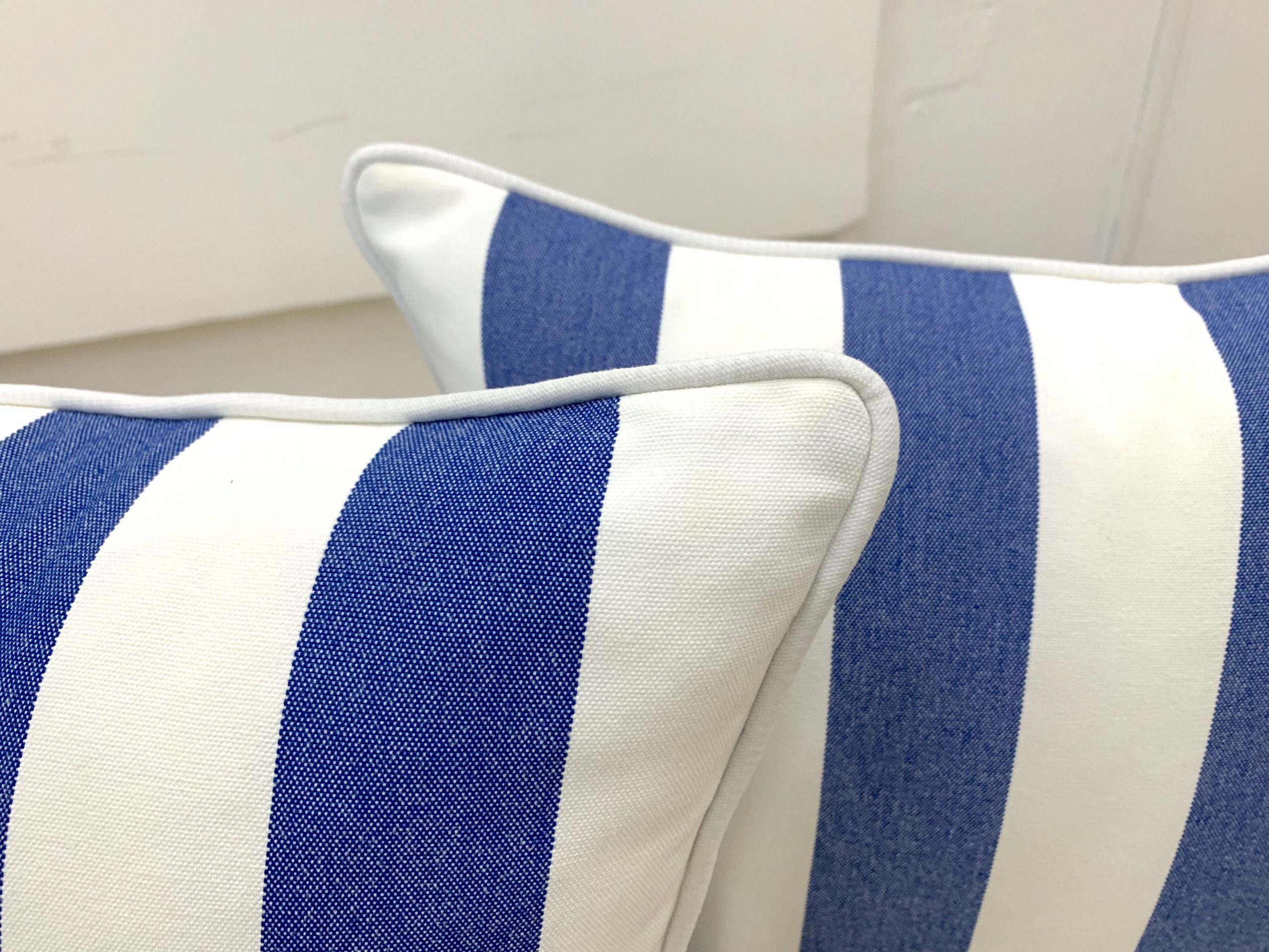 Coastal Blue Stripe with White Piping Pillow Cover