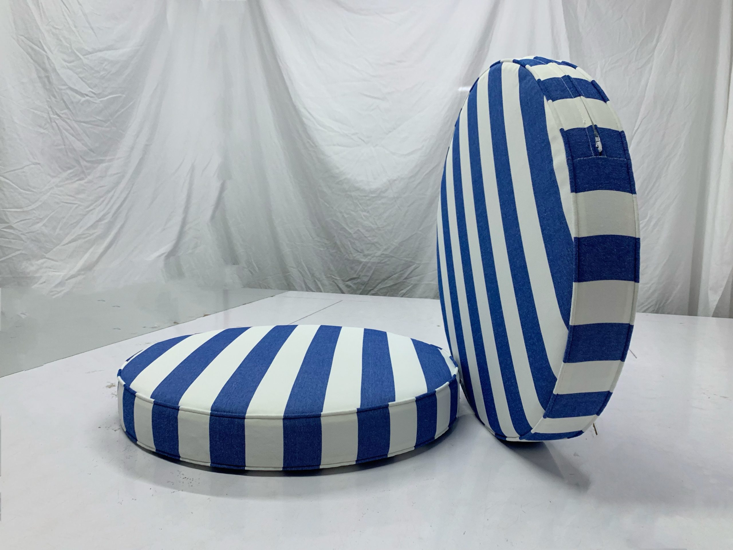 Round Coastal Blue Stripe Cushion Cover
