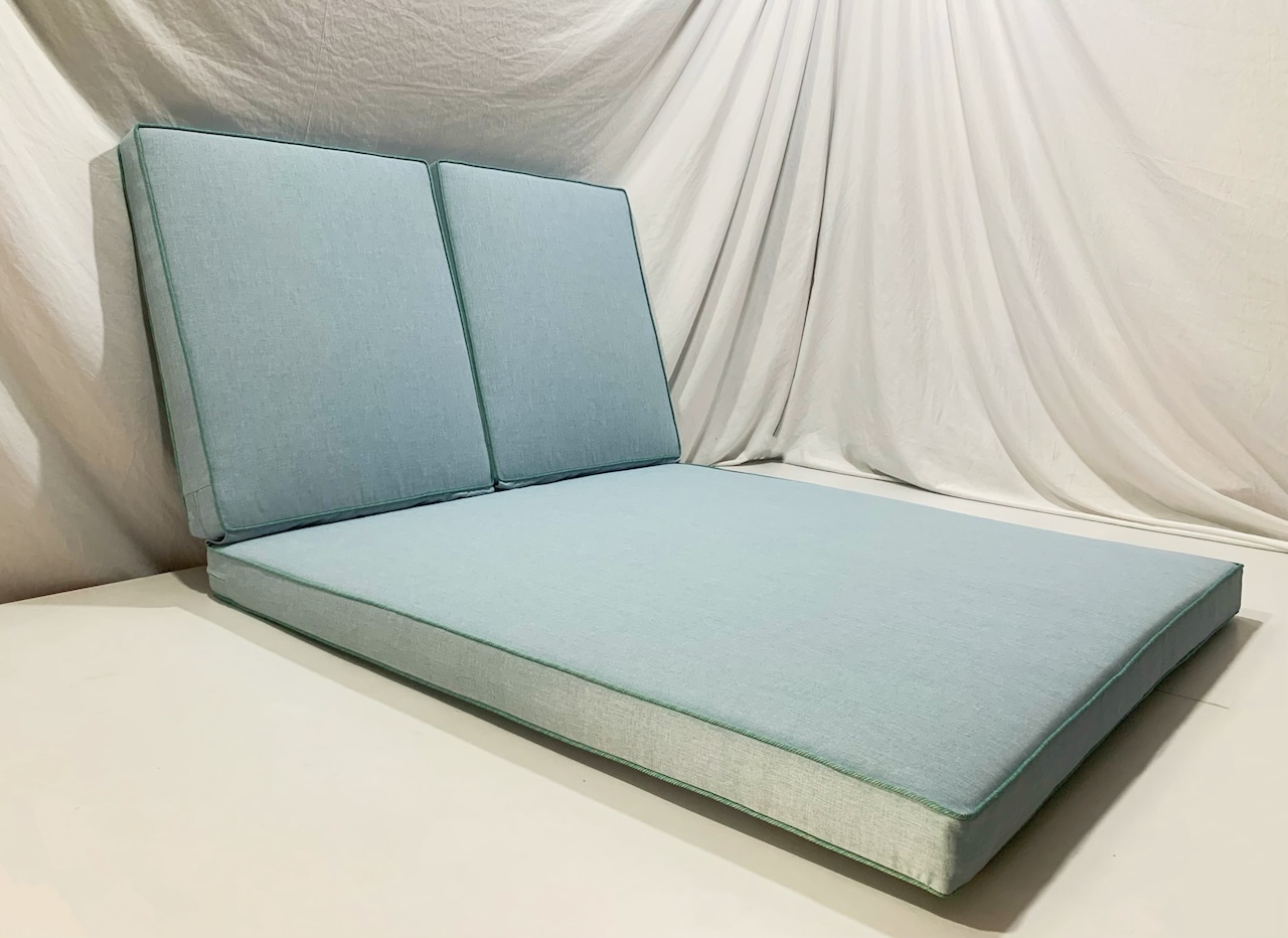 Maldives Blue Double Chaise Cushion Cover - Spring Green Piping