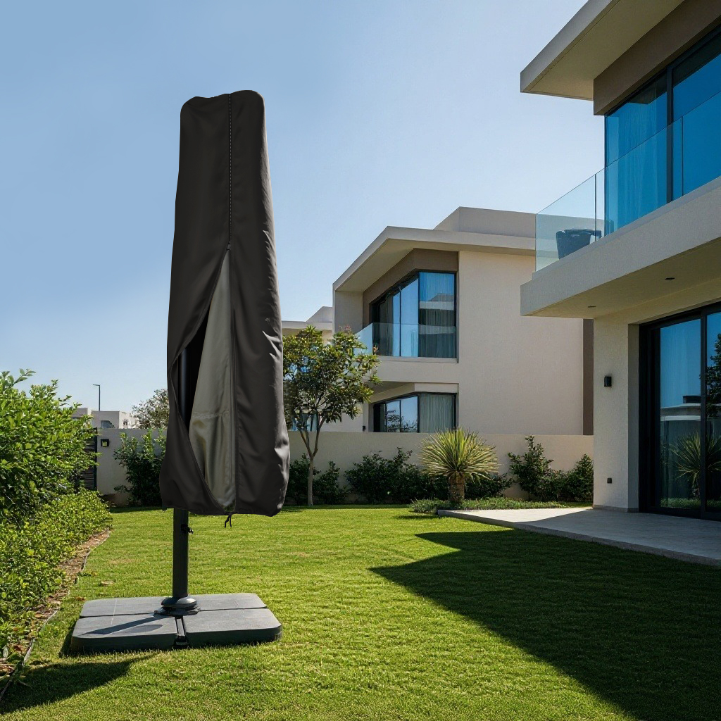 Black Outdoor Cantilever Umbrella Cover - Opened