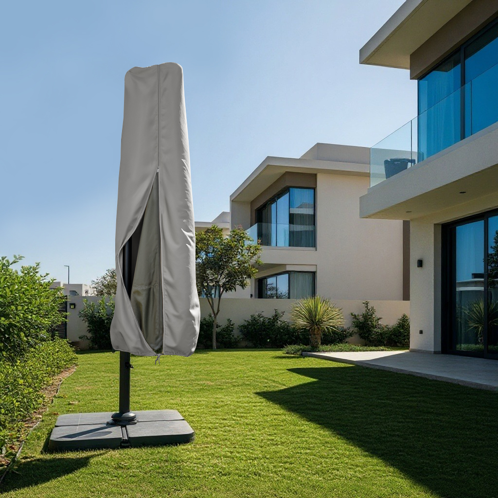 Grey Outdoor Cantilever Umbrella Cover - Opened