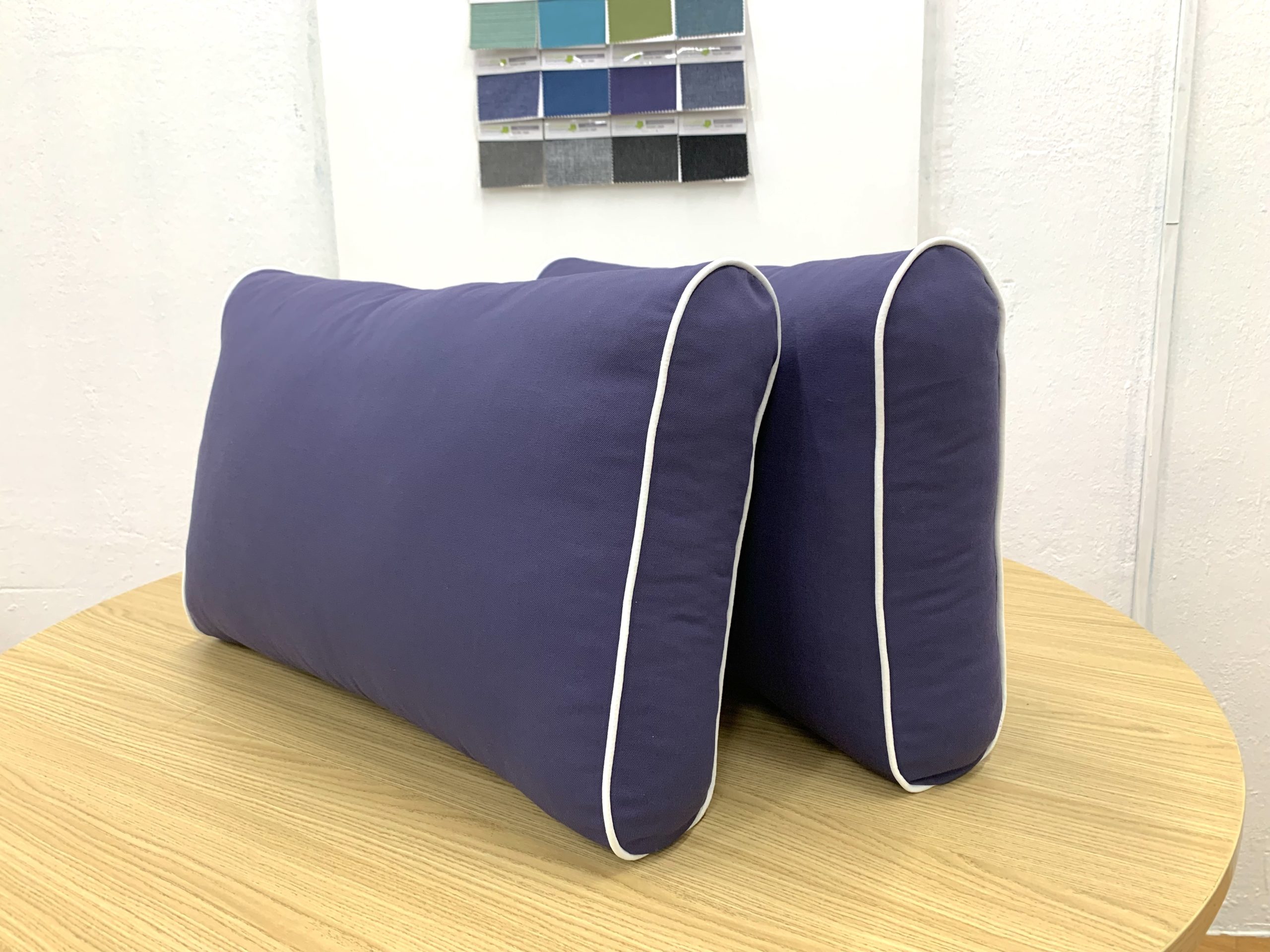 Denim Blue with English White Piping Backrest Cushion Cover