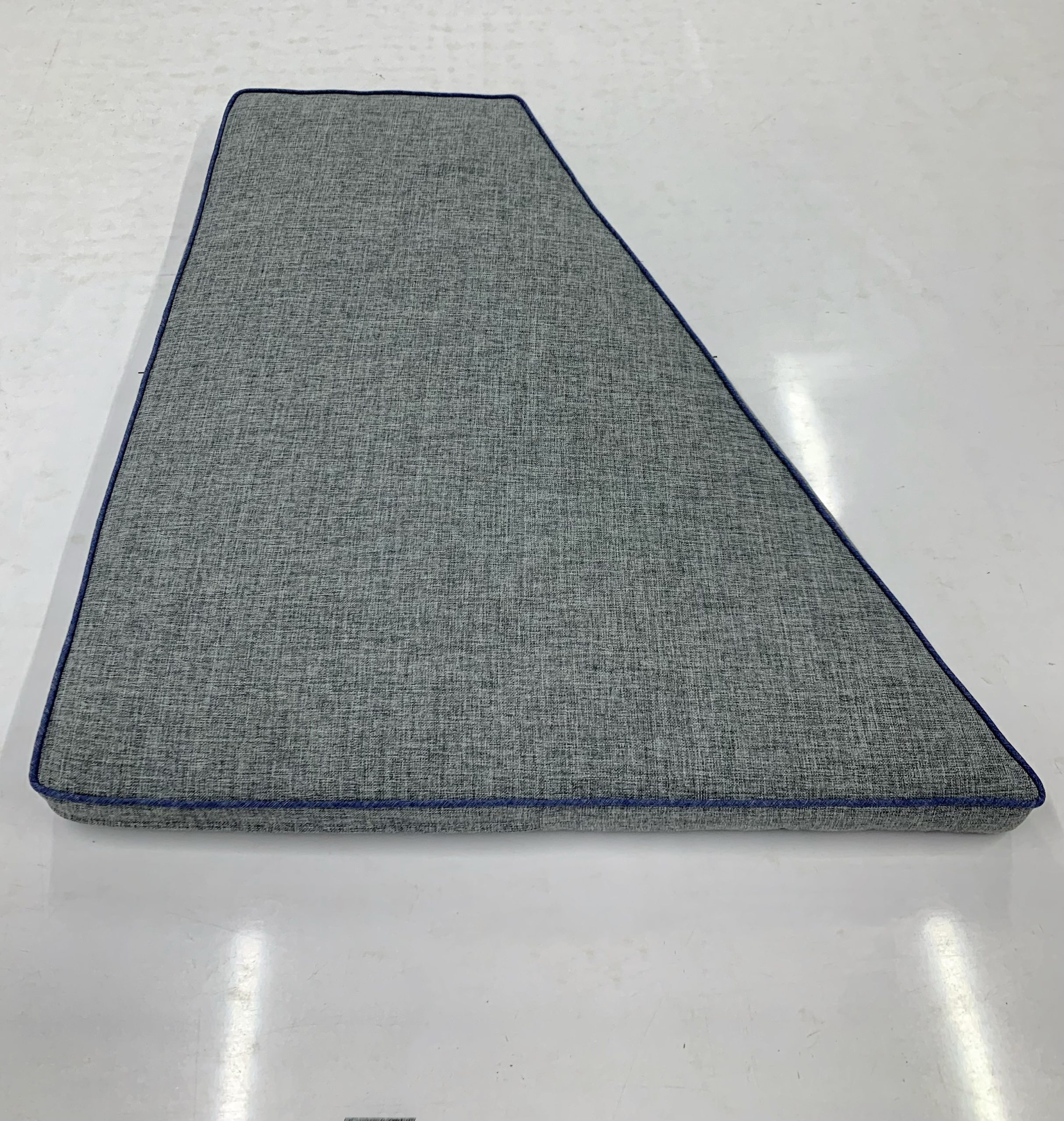 Grey with Blue Piping Angled Bench Cushion Cover