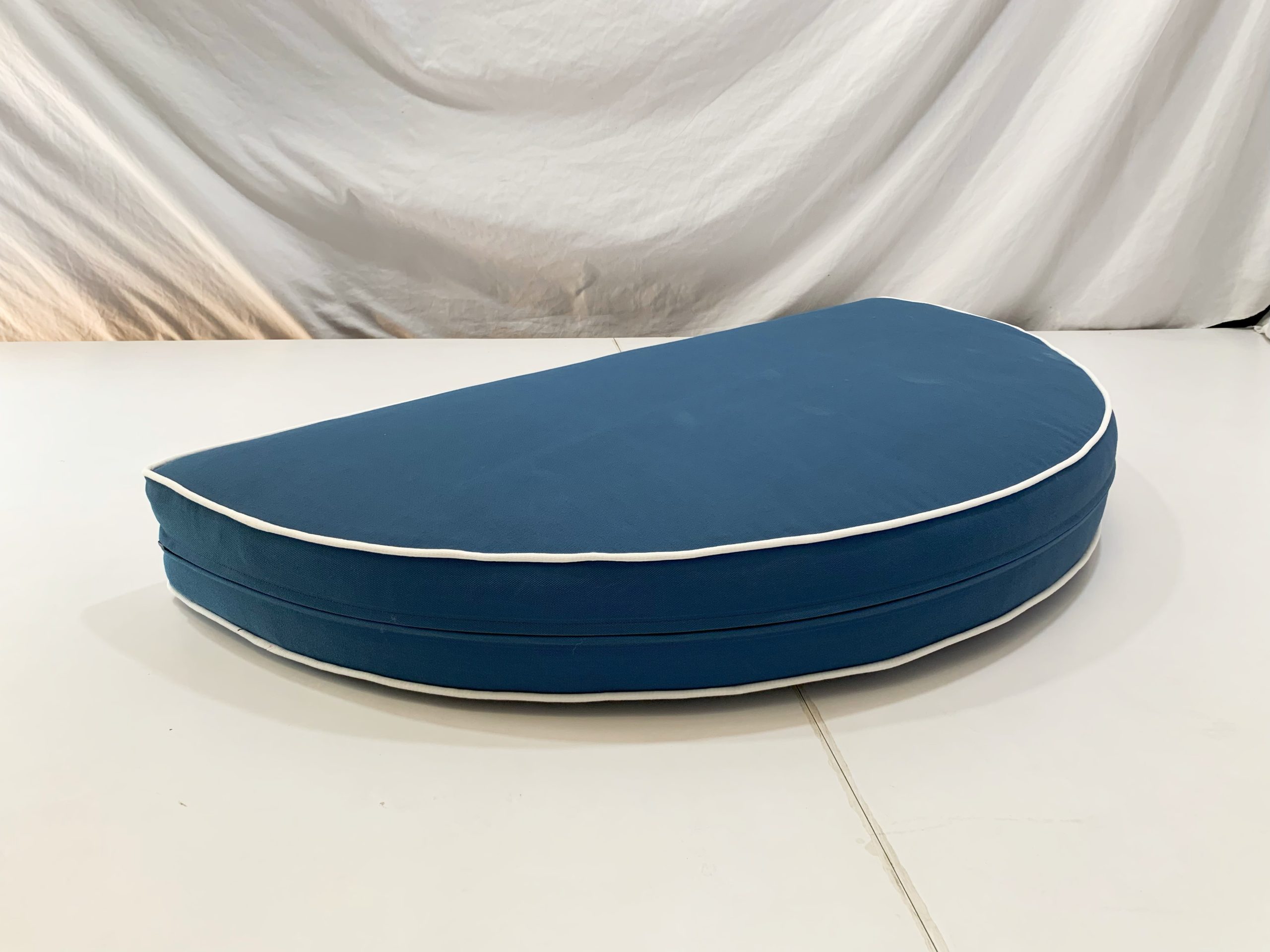 Arabian Sea Turquoise Half Round Cushion Cover with White Piping