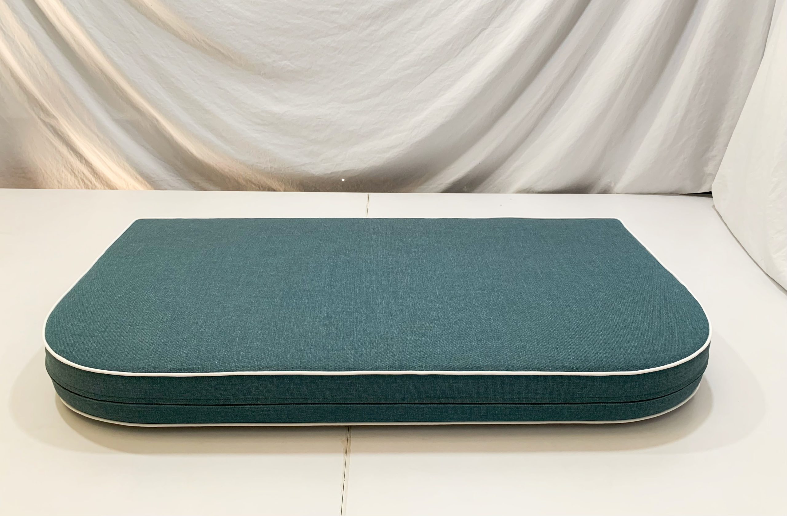 Arabian Sea Turquoise Tapered Bench Cushion Cover - White Piping
