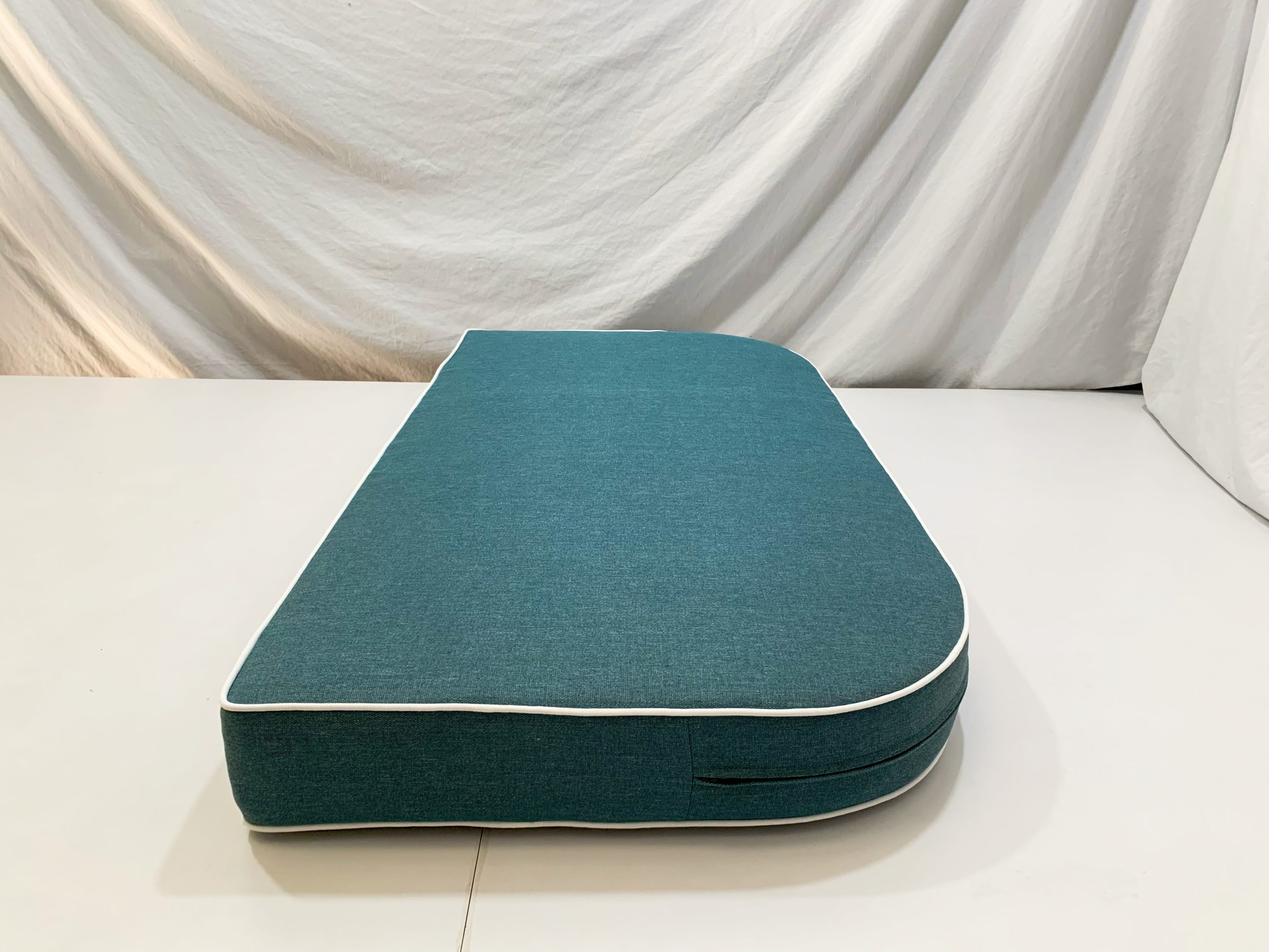 Arabian Sea Turquoise Tapered Bench Cushion Cover - White Piping