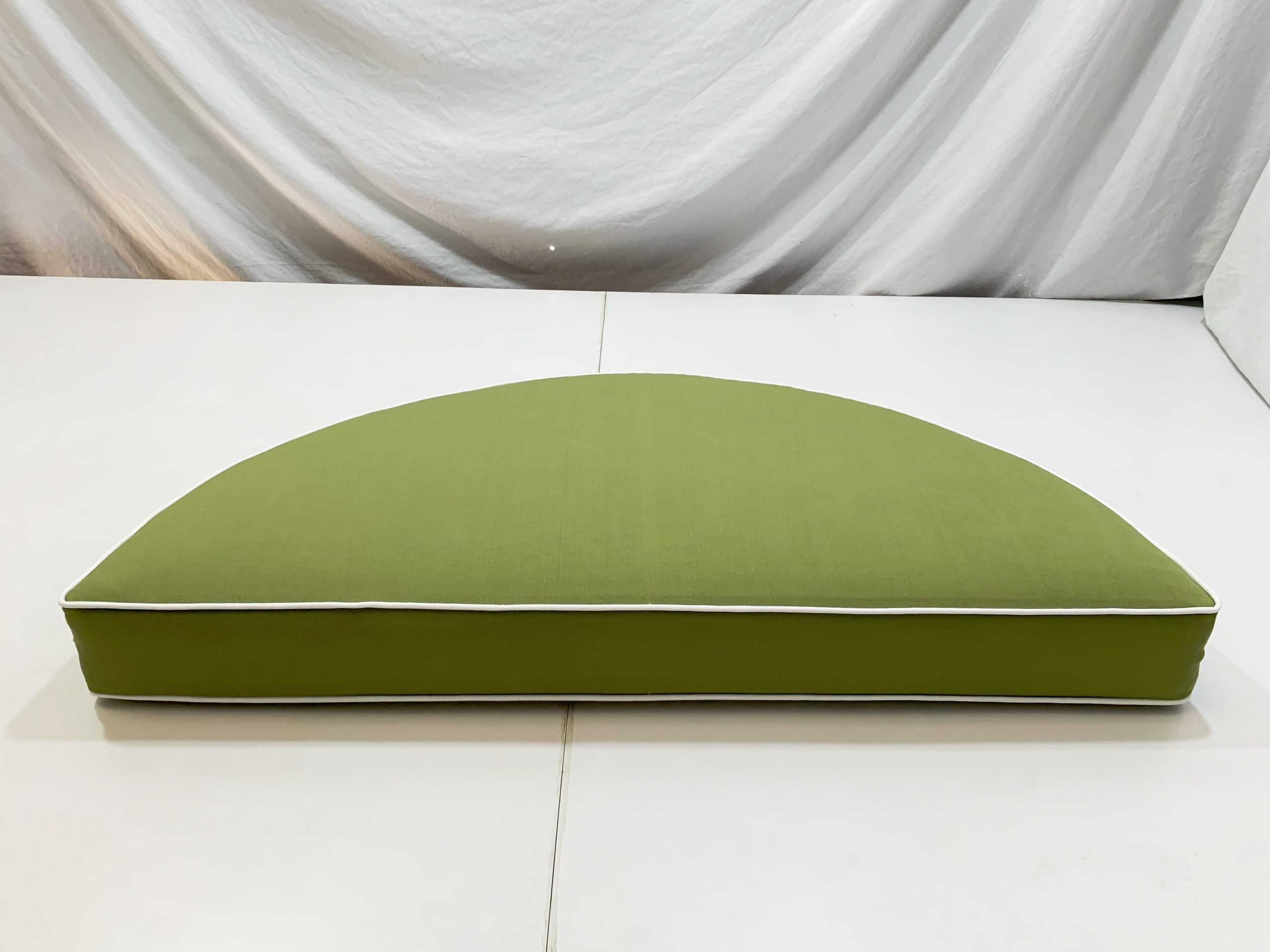 Oasis Green Half Round Cushion Cover with White Piping