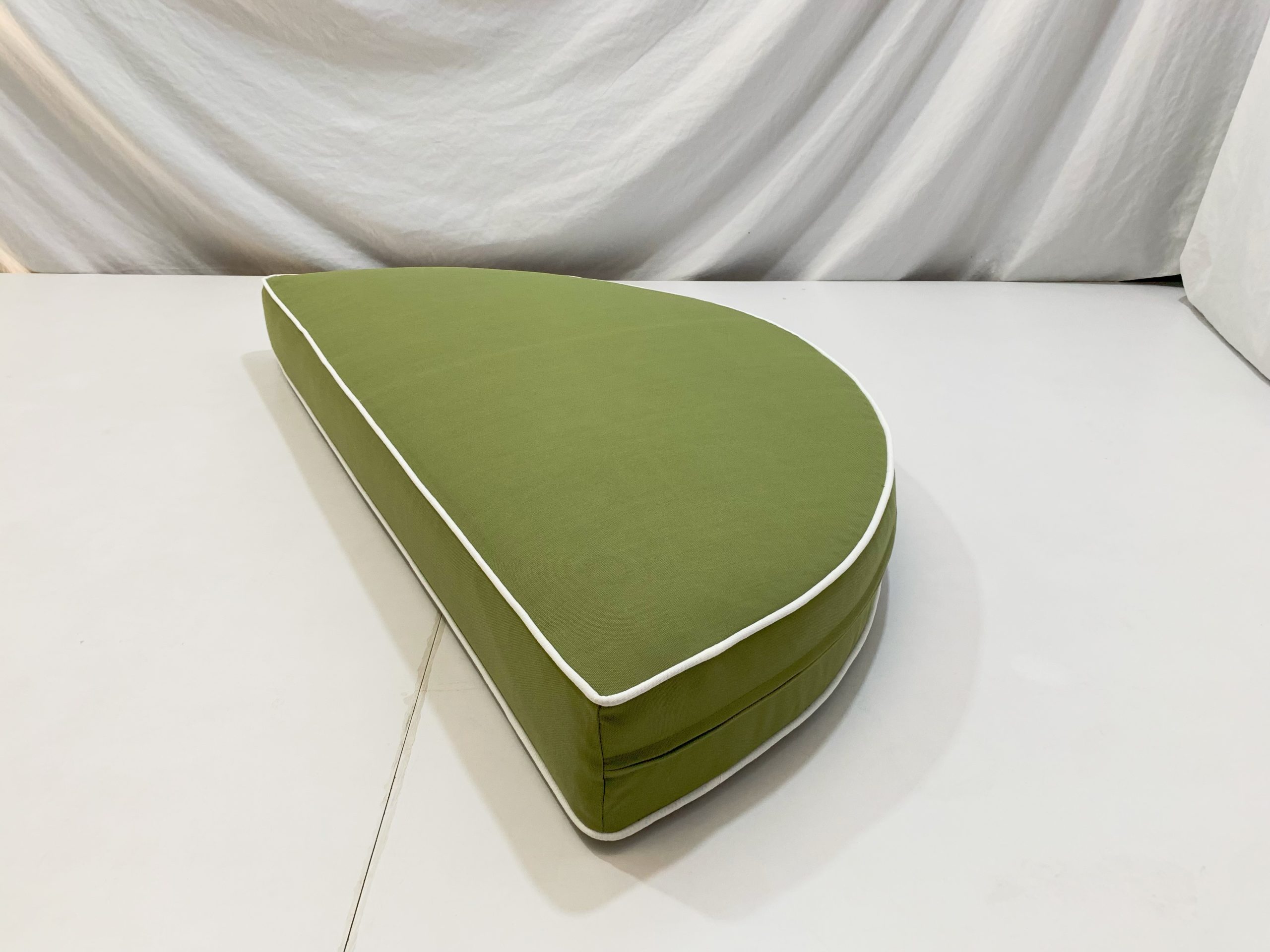 Oasis Green Half Round Cushion Cover - White Piping