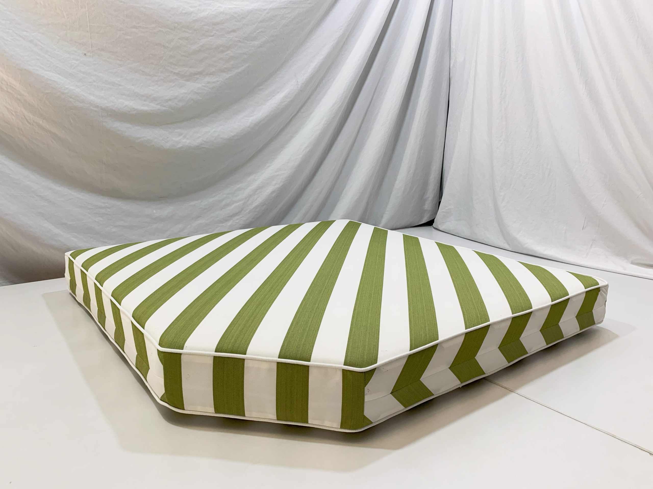 Green Stripe With White Piping Custom Corner Cushion Cover