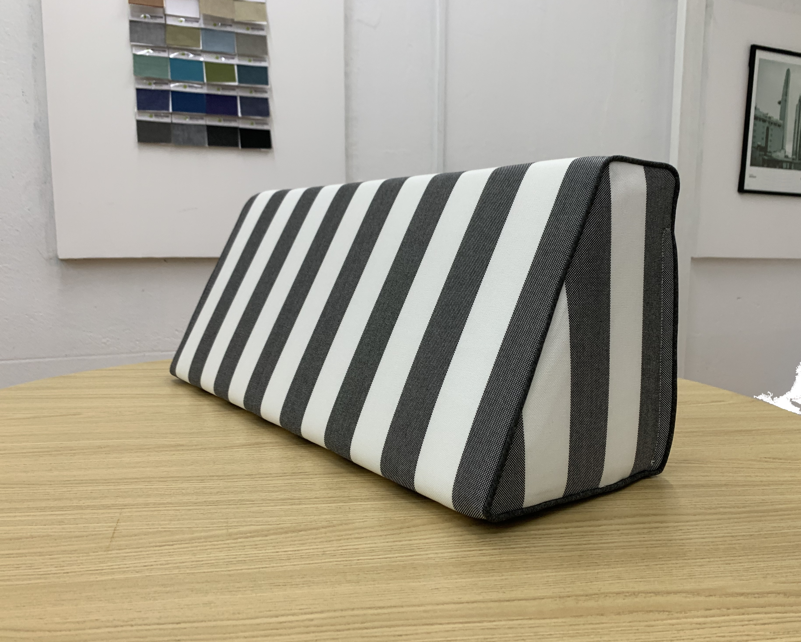 Onyx Charcoal Stripe with Black Piping Wedge Back Cover