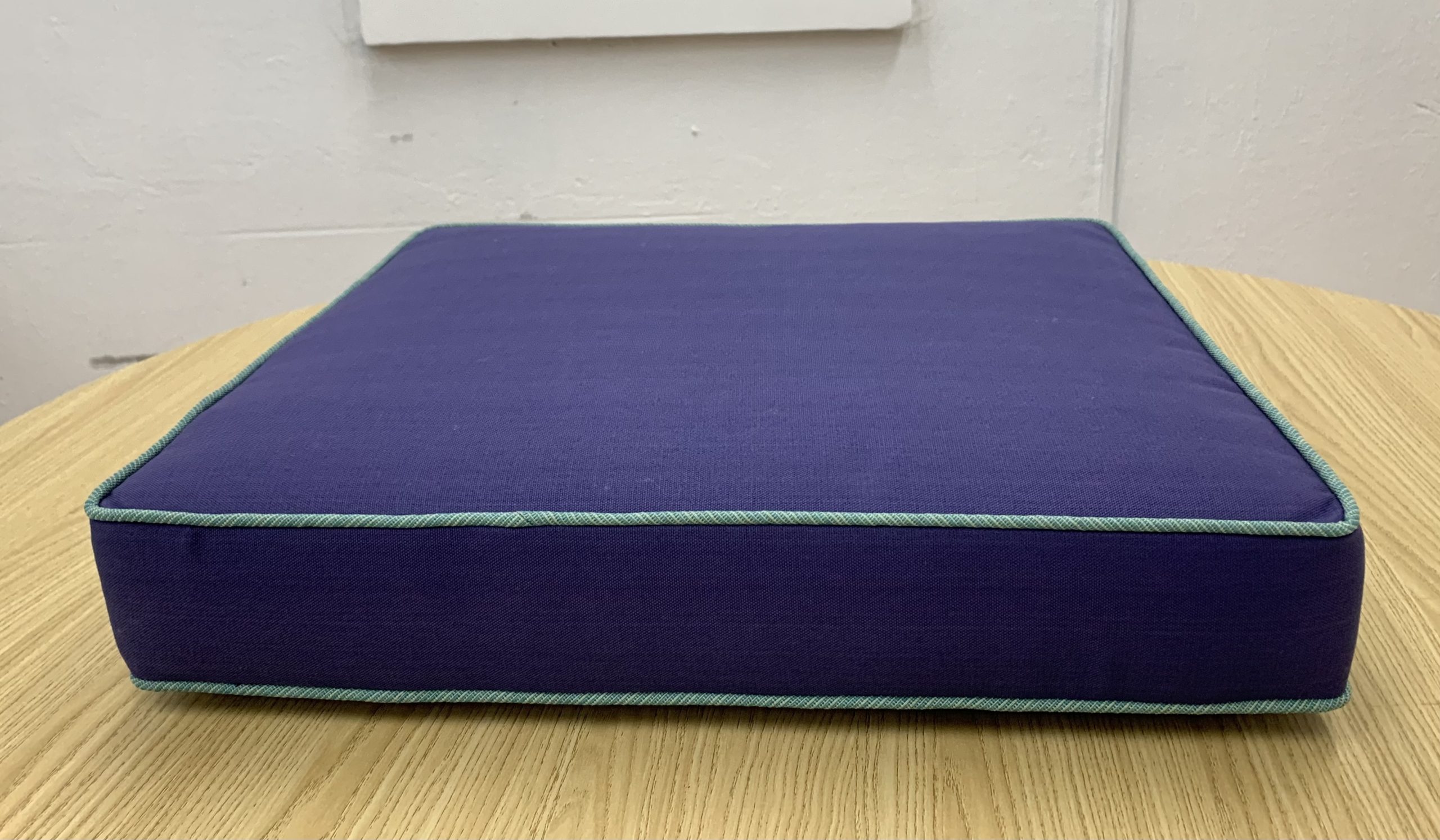 Denim Blue Square Seat Cushion Cover with Spring Green Piping