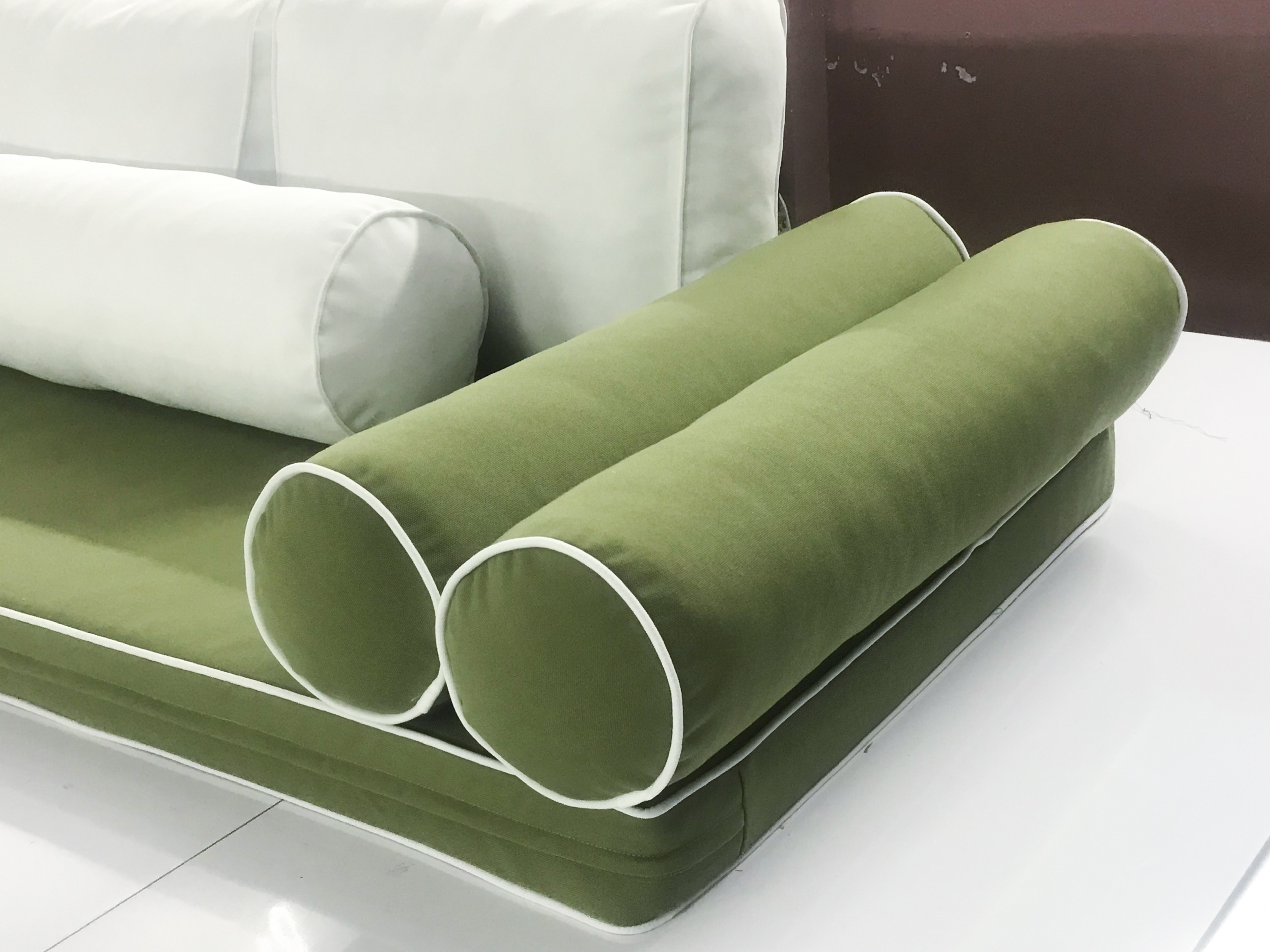 Oasis Green with English White Piping Bolster Cover