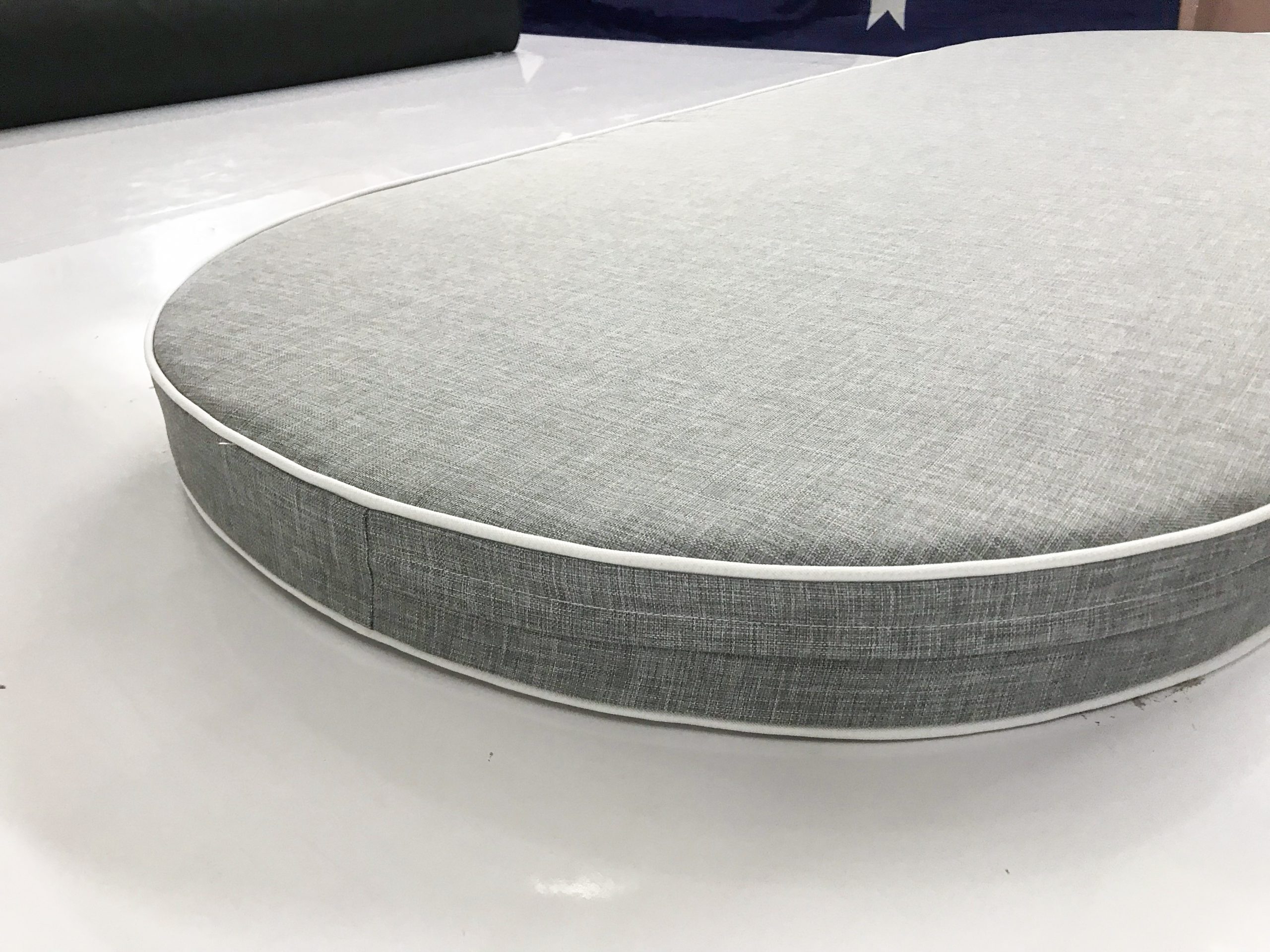 Silver with White Piping Round-End Bench Cushion Cover