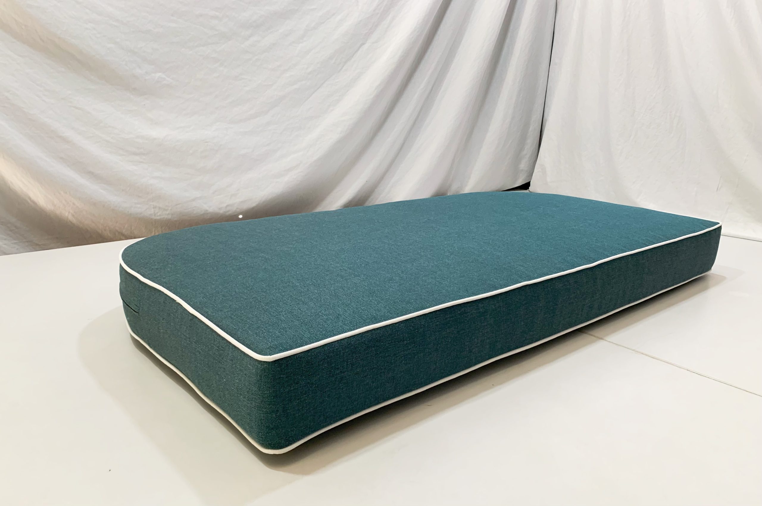 Arabian Sea Turquoise Tapered Bench Cushion Cover - White Piping