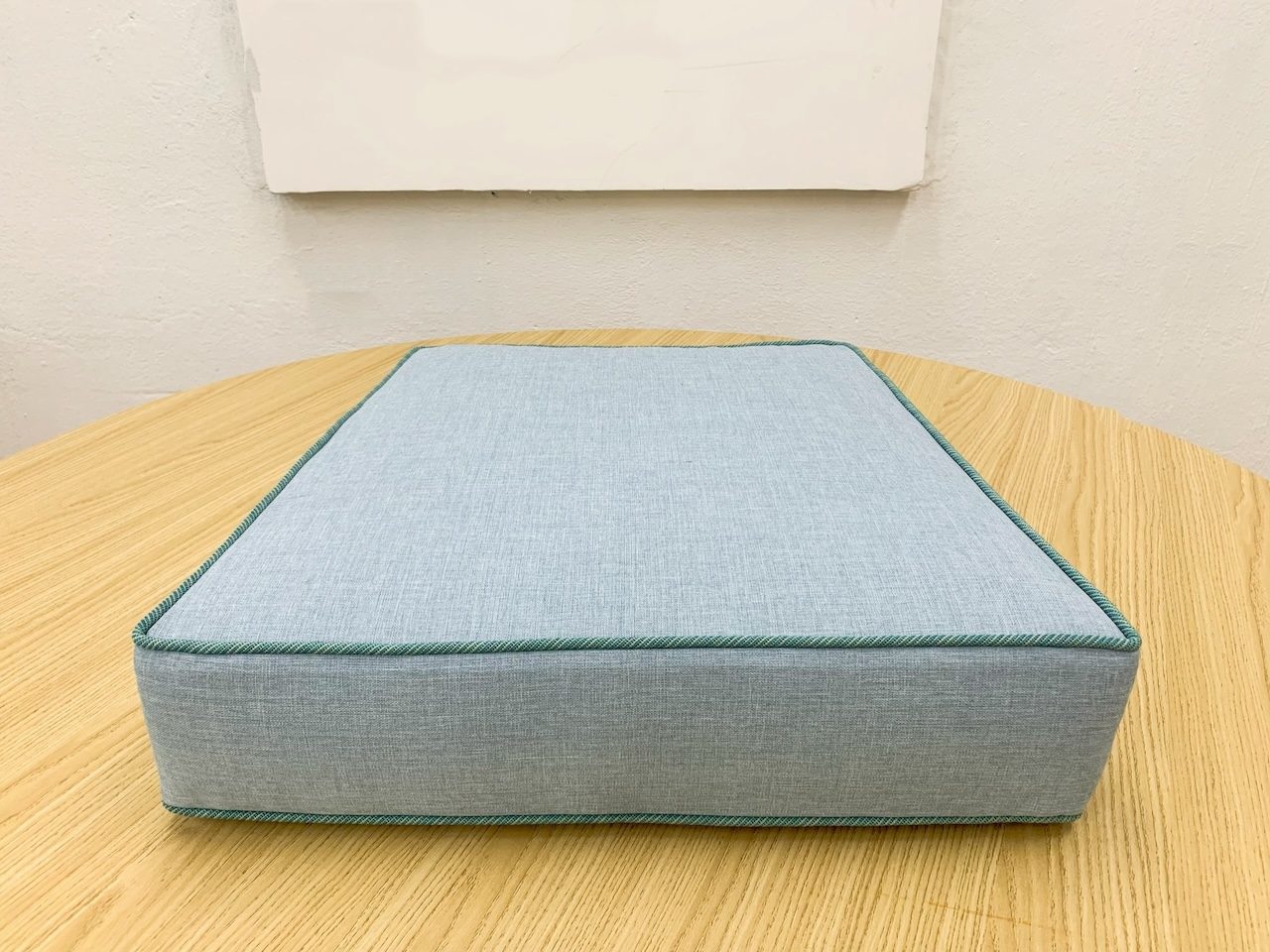 Maldives Blue Trapezoid Cushion Cover With Spring Green Piping