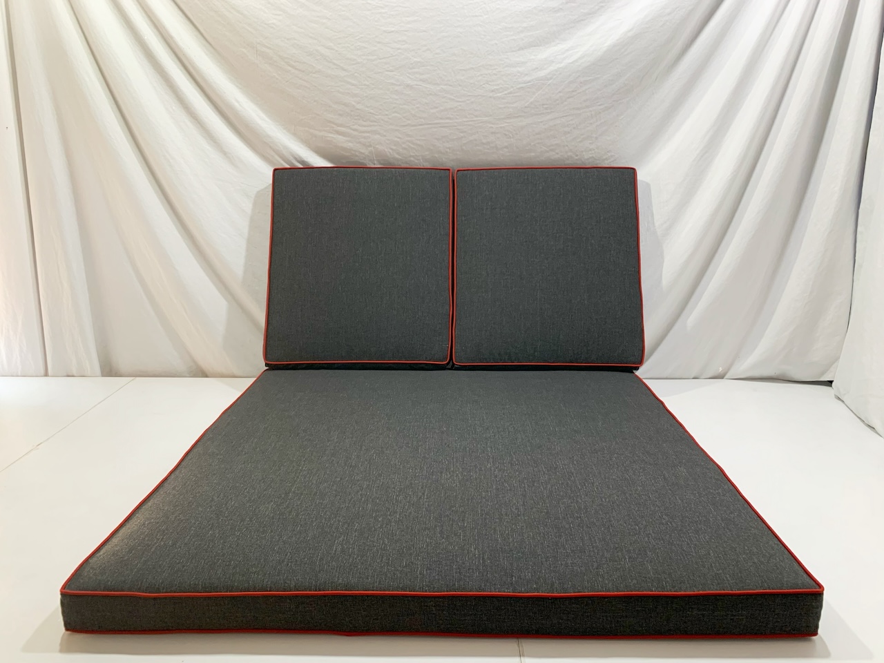 Grey Custom Double Chaise Cushion Cover with Red Piping