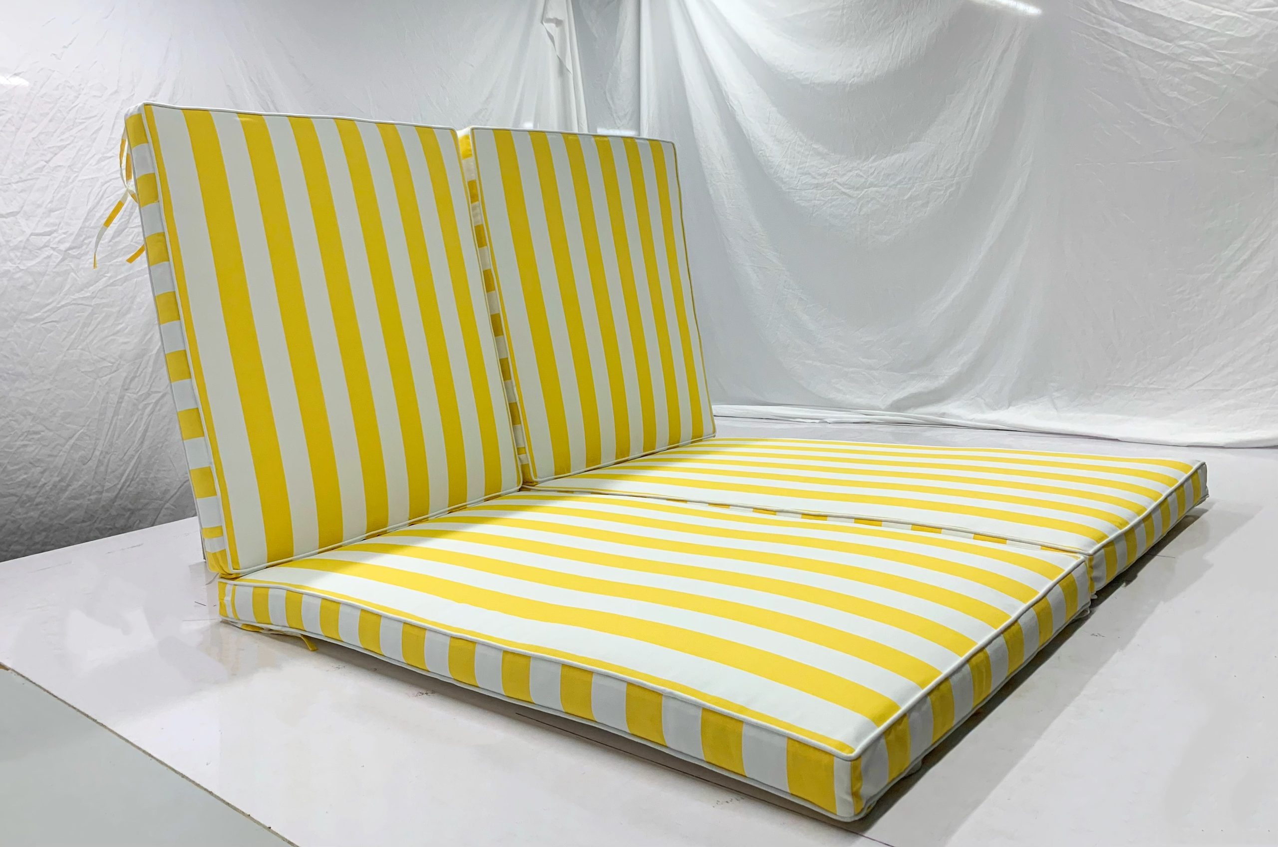 Yellow Lemon Stripe Sun Lounge Cushion Cover with White Piping